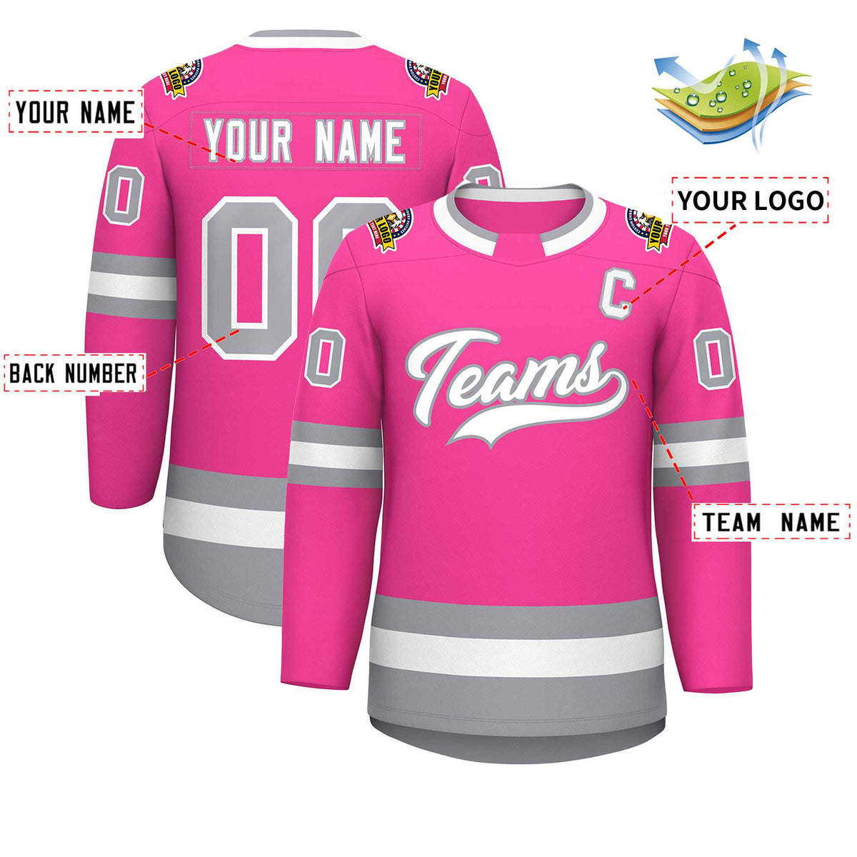 Custom Pink White-Gray Classic Style Hockey Jersey | KXKSHOP