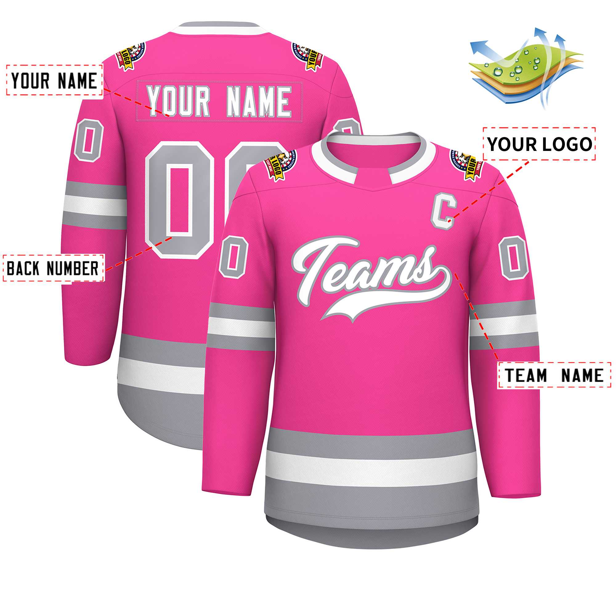Custom Pink White-Gray Classic Style Hockey Jersey | KXKSHOP