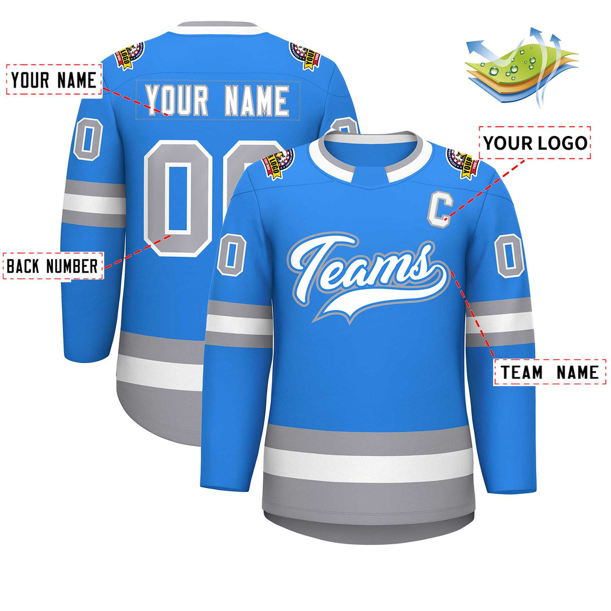 Custom Powder Blue White Powder Blue-Gray Classic Style Hockey Jersey | KXKSHOP