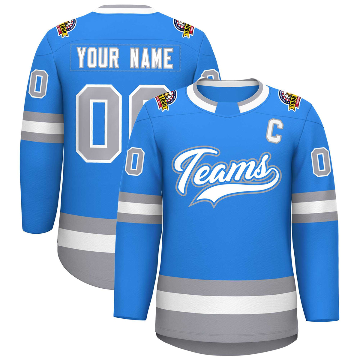 Custom Powder Blue White Powder Blue-Gray Classic Style Hockey Jersey | KXKSHOP