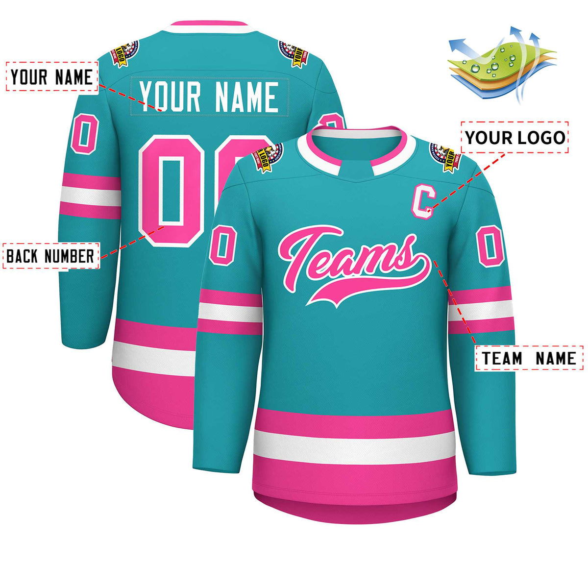 Custom Aqua Pink-White Classic Style Hockey Jersey | KXKSHOP