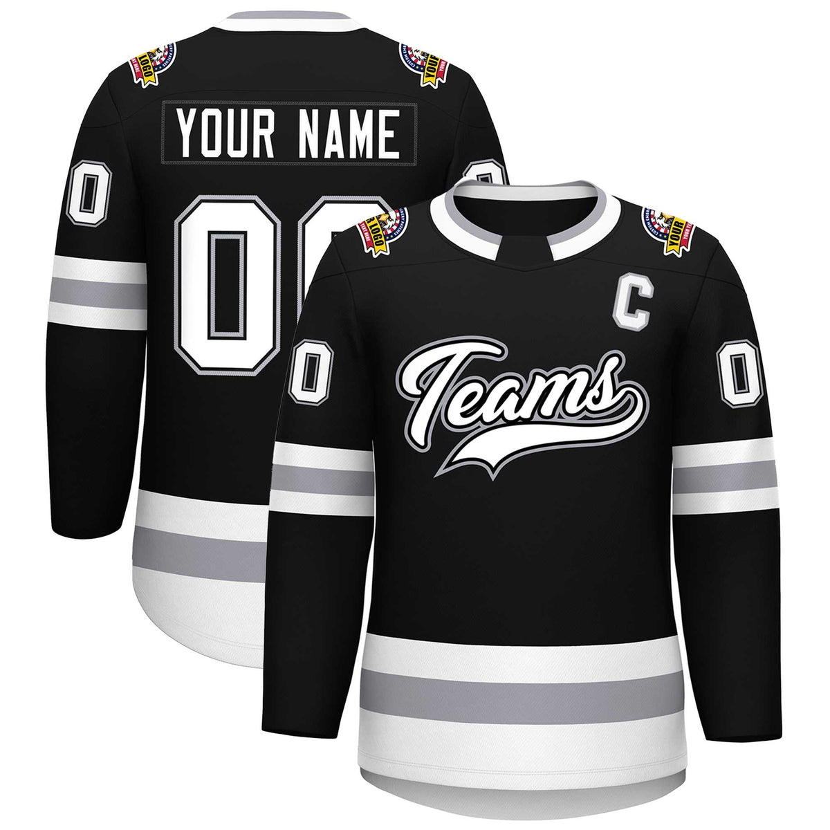 Custom Black White Black-Gray Classic Style Hockey Jersey | KXKSHOP
