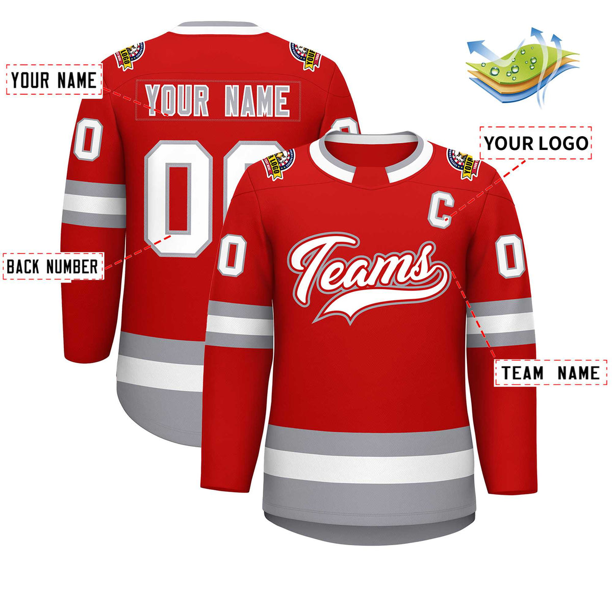 Custom Red White Red-Gray Classic Style Hockey Jersey | KXKSHOP