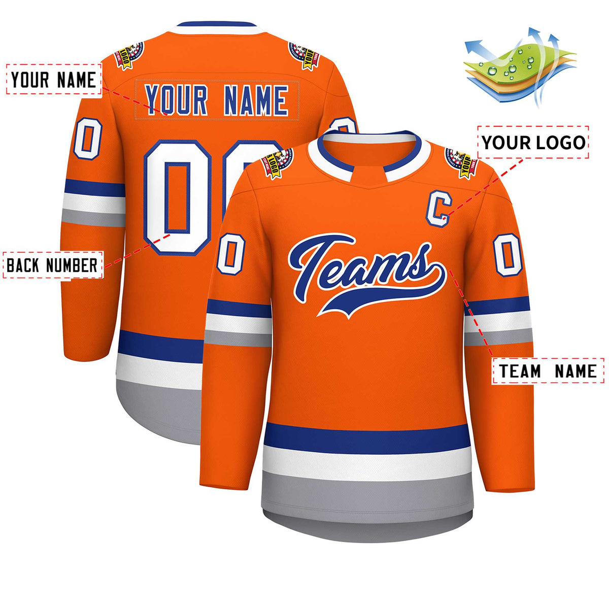Custom Orange Royal-White Classic Style Hockey Jersey | KXKSHOP