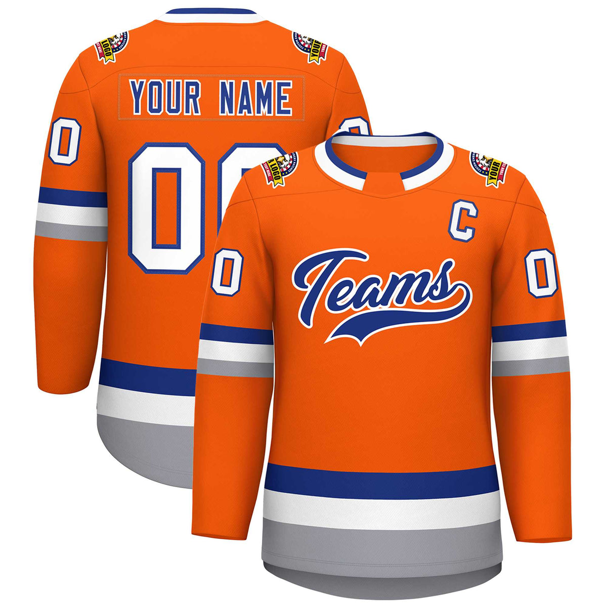 Custom Orange Royal-White Classic Style Hockey Jersey | KXKSHOP