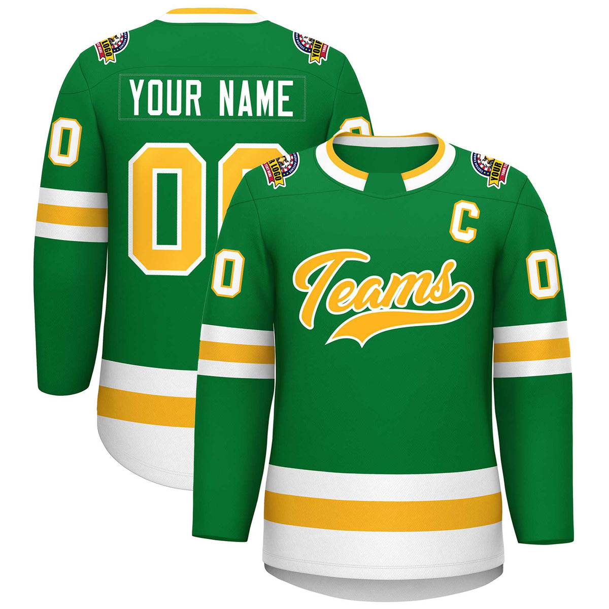 Custom Kelly Green Gold-White Classic Style Hockey Jersey | KXKSHOP