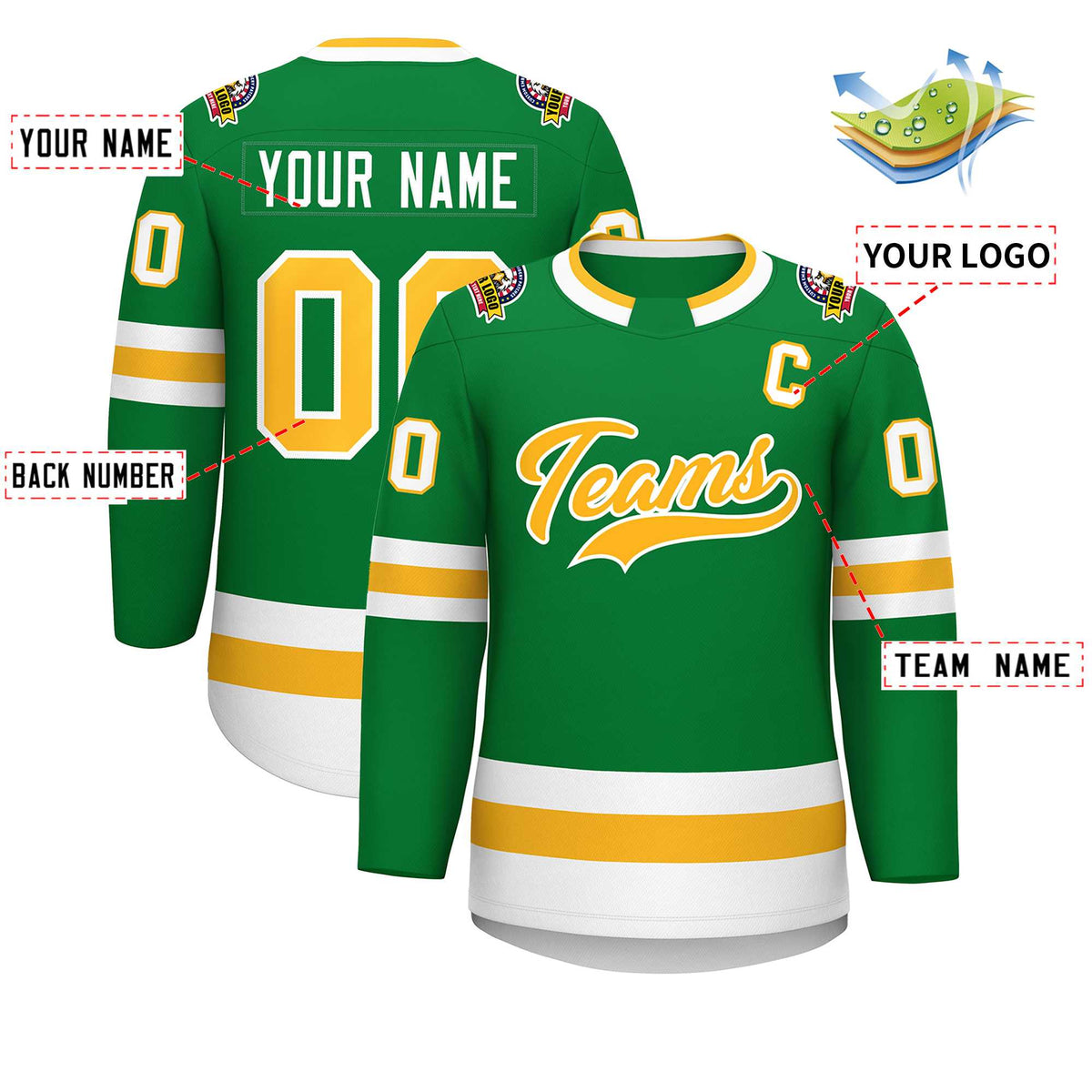 Custom Kelly Green Gold-White Classic Style Hockey Jersey | KXKSHOP