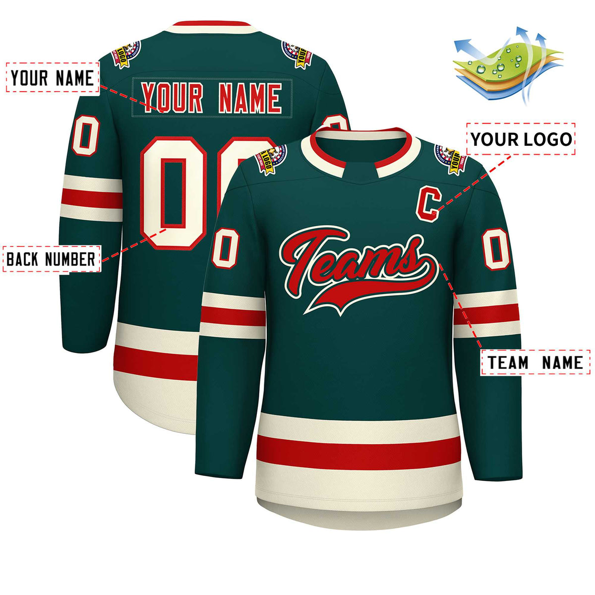 Custom Midnight Green Red Midnight Green-Khaki Classic Style Hockey Jersey | KXKSHOP