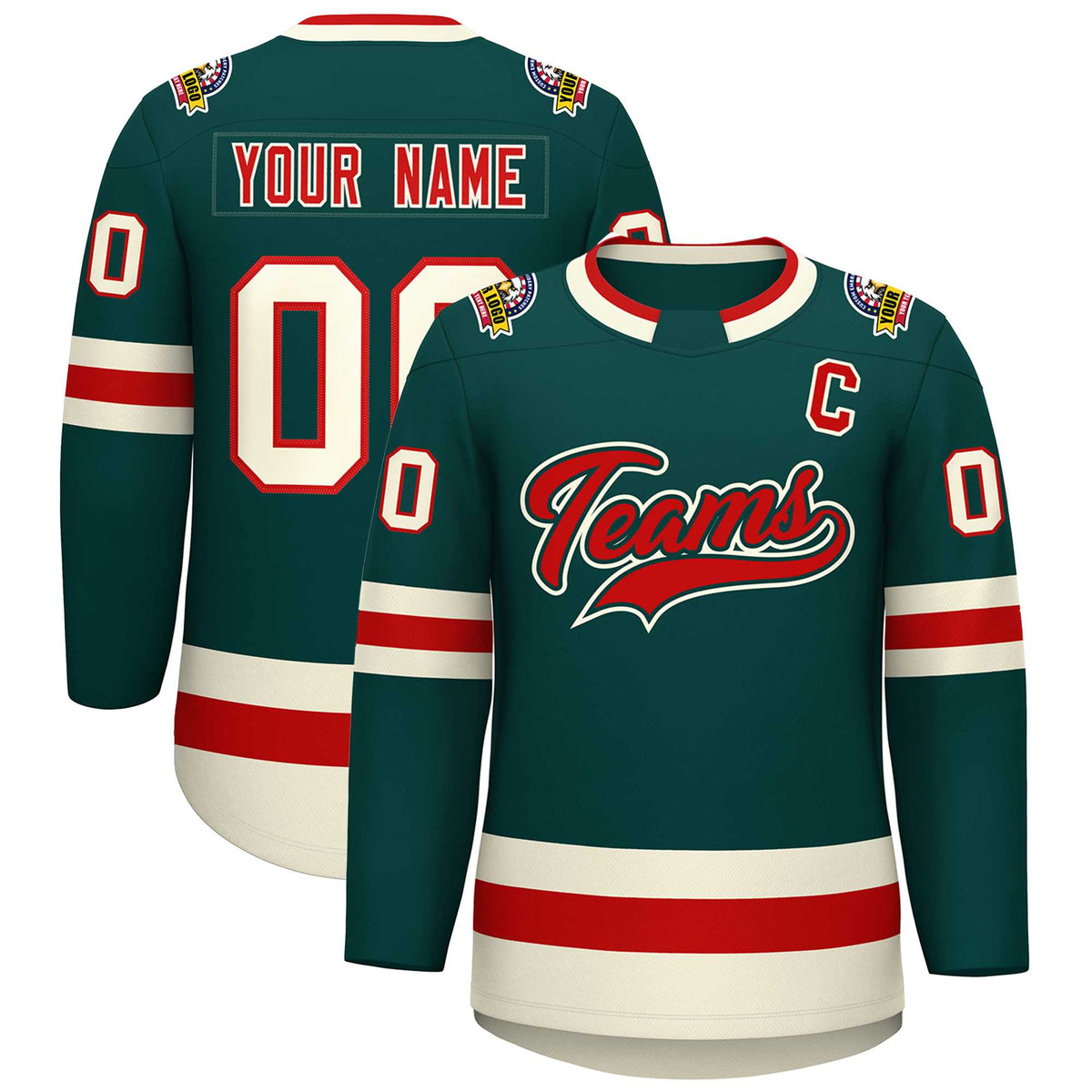Custom Midnight Green Red Midnight Green-Khaki Classic Style Hockey Jersey | KXKSHOP