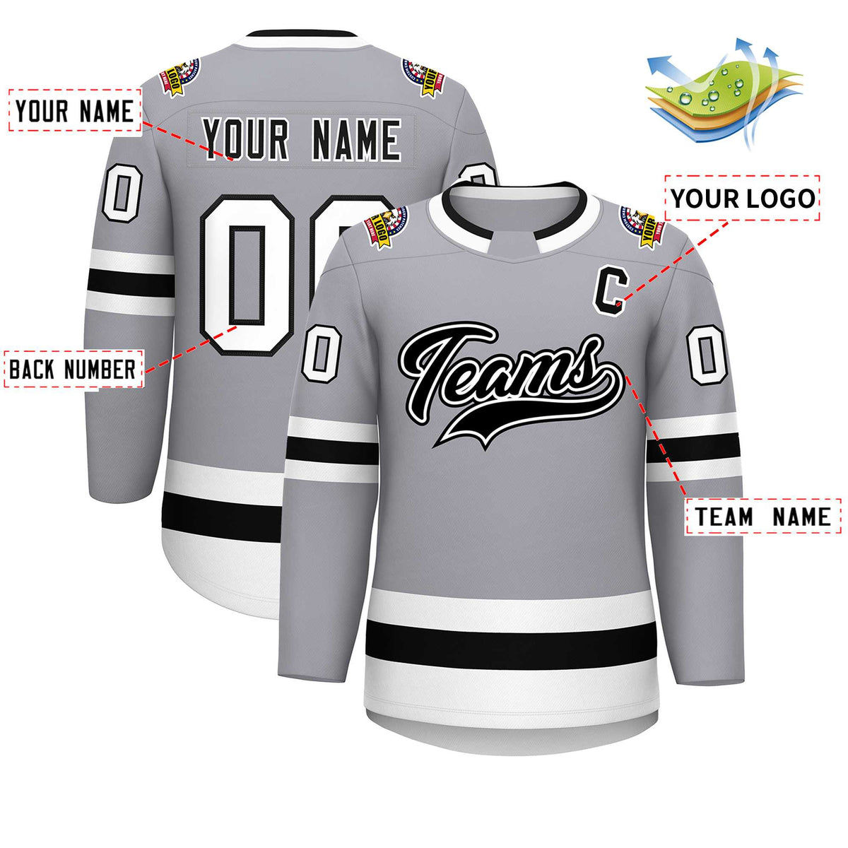 Custom Gray Black White-Black Classic Style Hockey Jersey | KXKSHOP