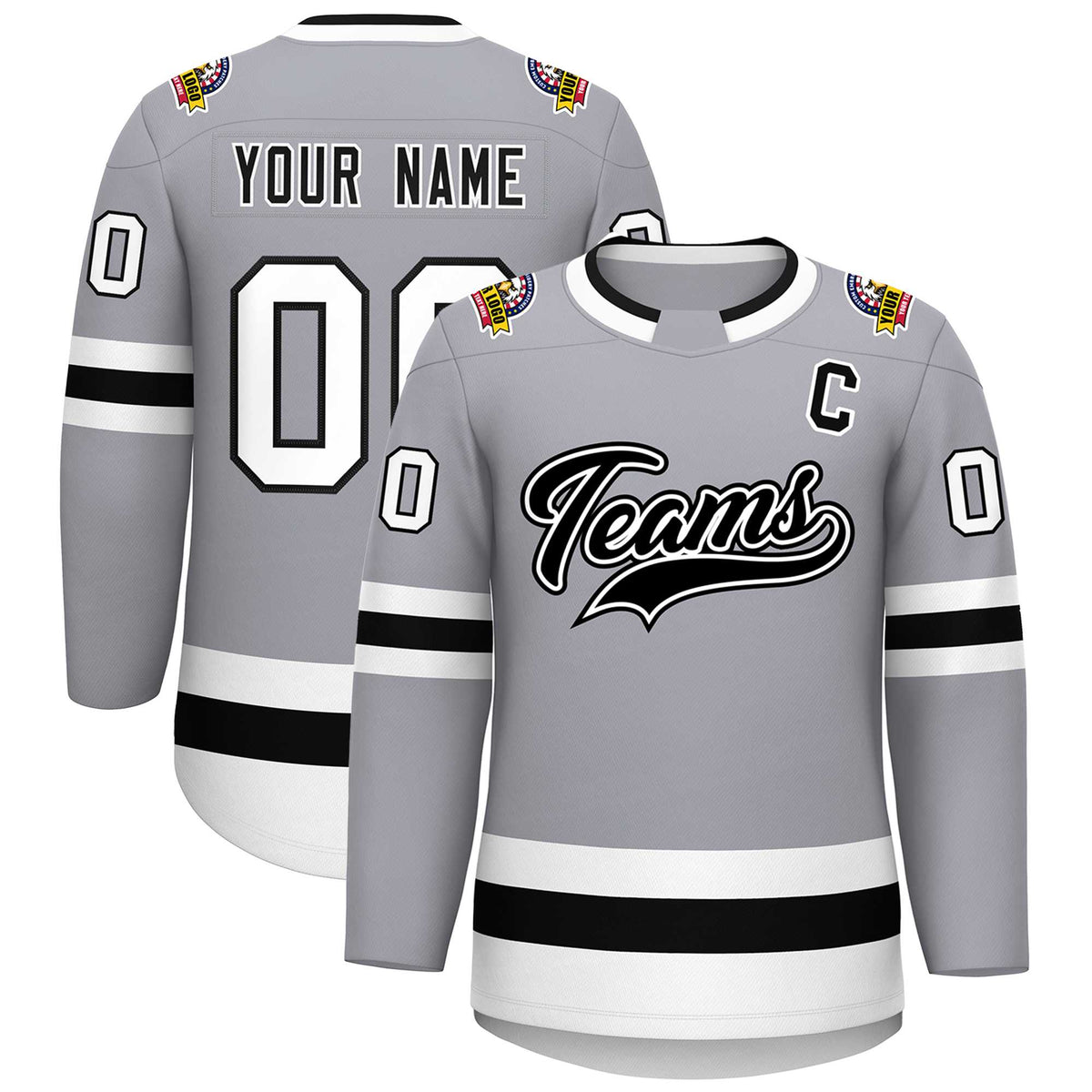 Custom Gray Black White-Black Classic Style Hockey Jersey | KXKSHOP