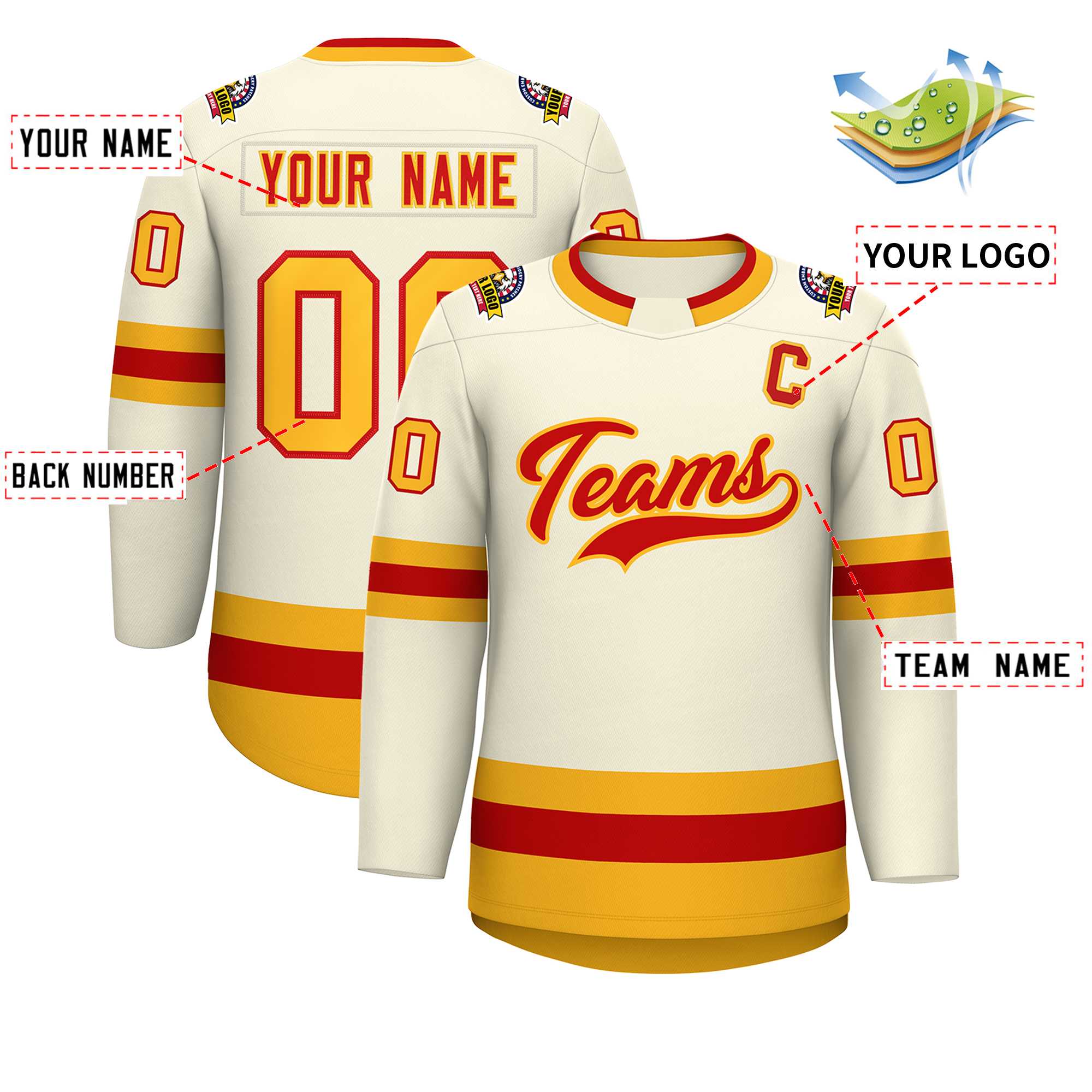 Custom Khaki Red-Gold Classic Style Hockey Jersey | KXKSHOP