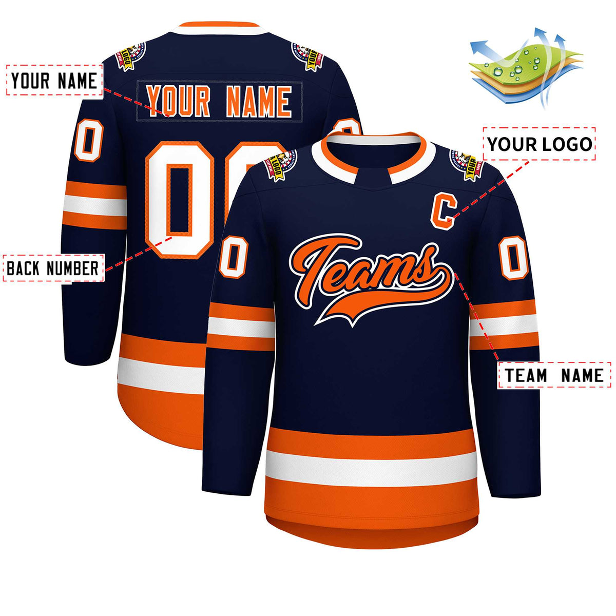 Custom Navy Orange Navy-White Classic Style Hockey Jersey | KXKSHOP