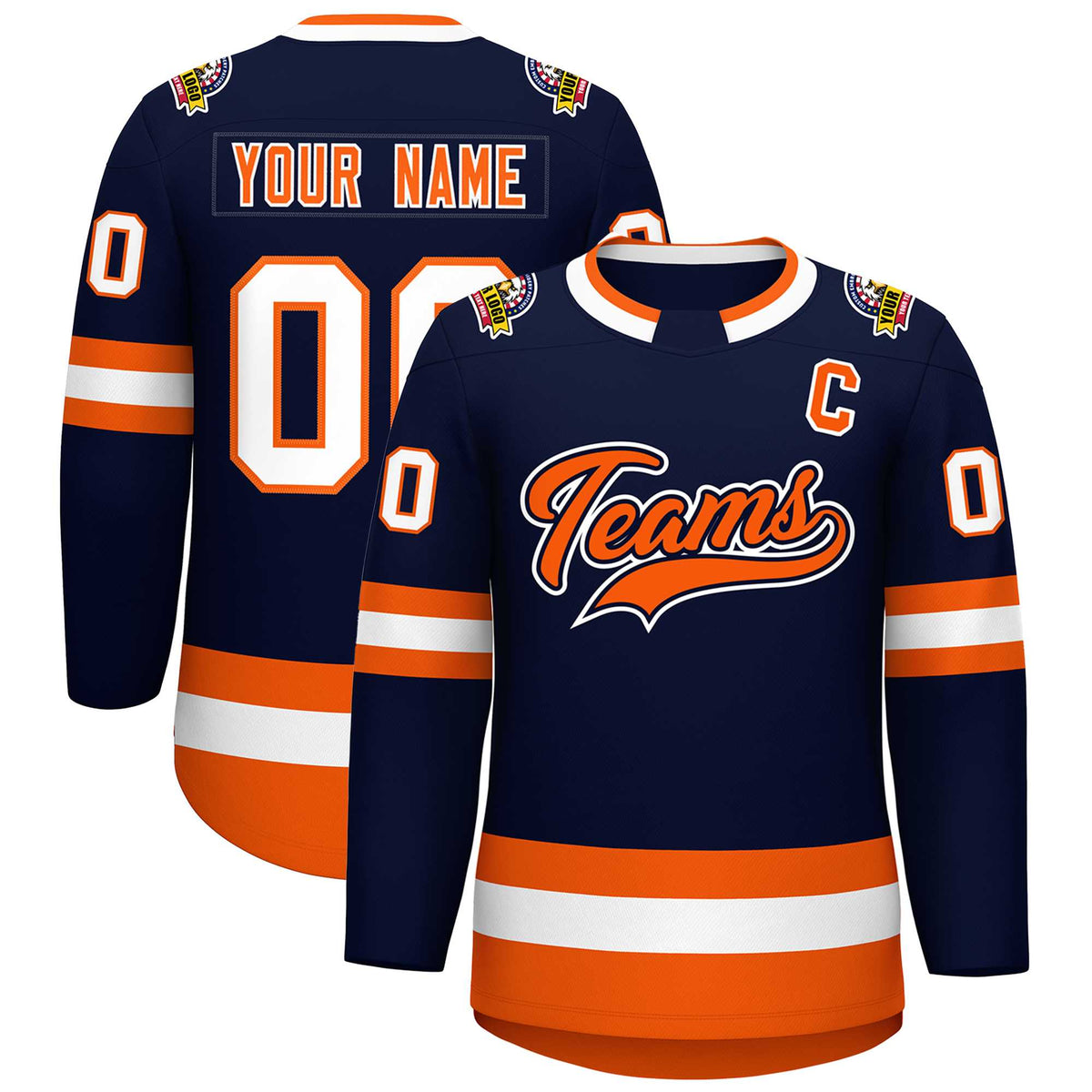 Custom Navy Orange Navy-White Classic Style Hockey Jersey | KXKSHOP