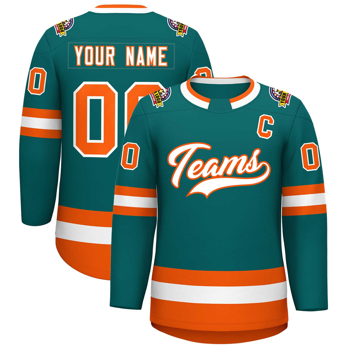 Custom Teal White-Orange Classic Style Hockey Jersey | KXKSHOP