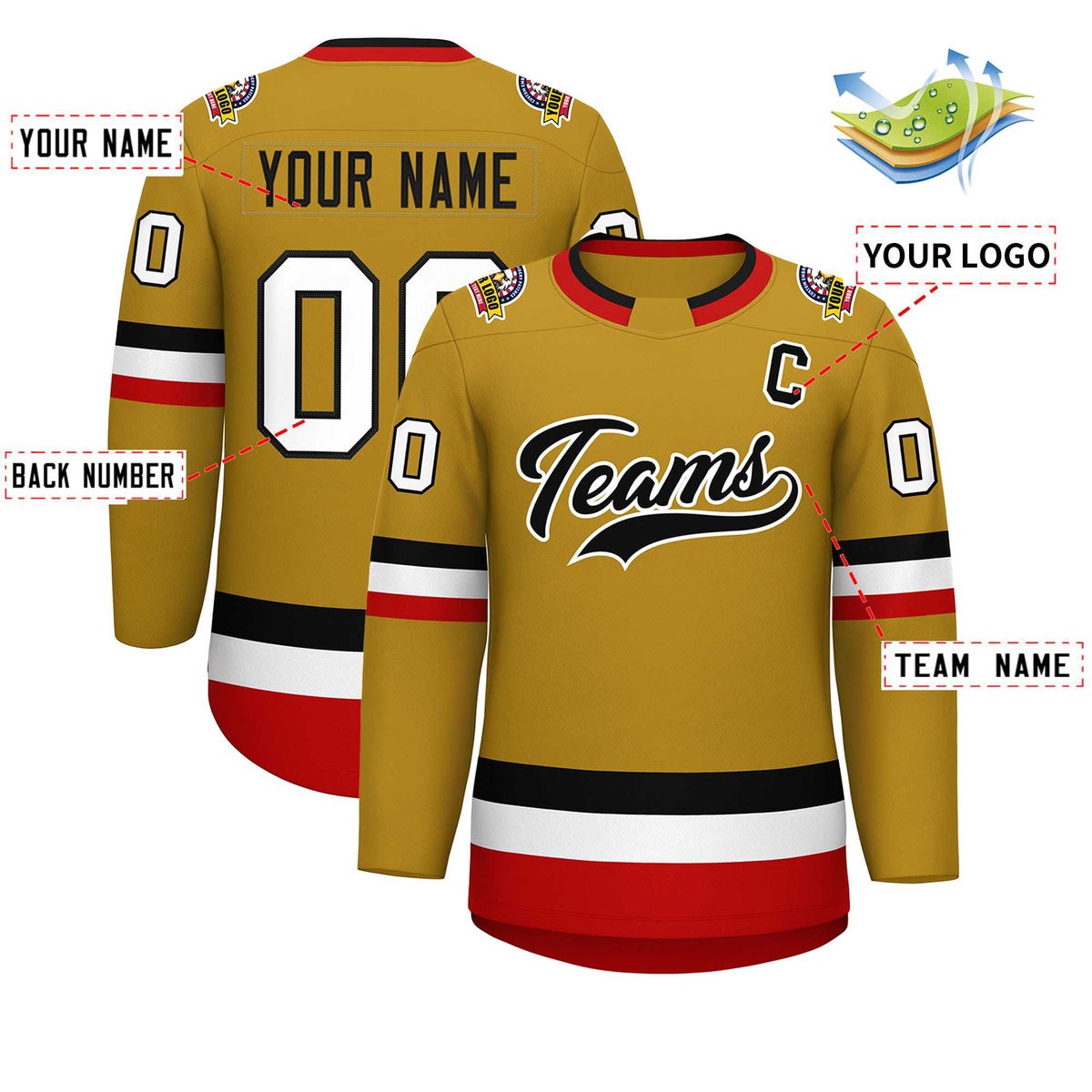 Custom Old Gold Black-White Classic Style Hockey Jersey | KXKSHOP