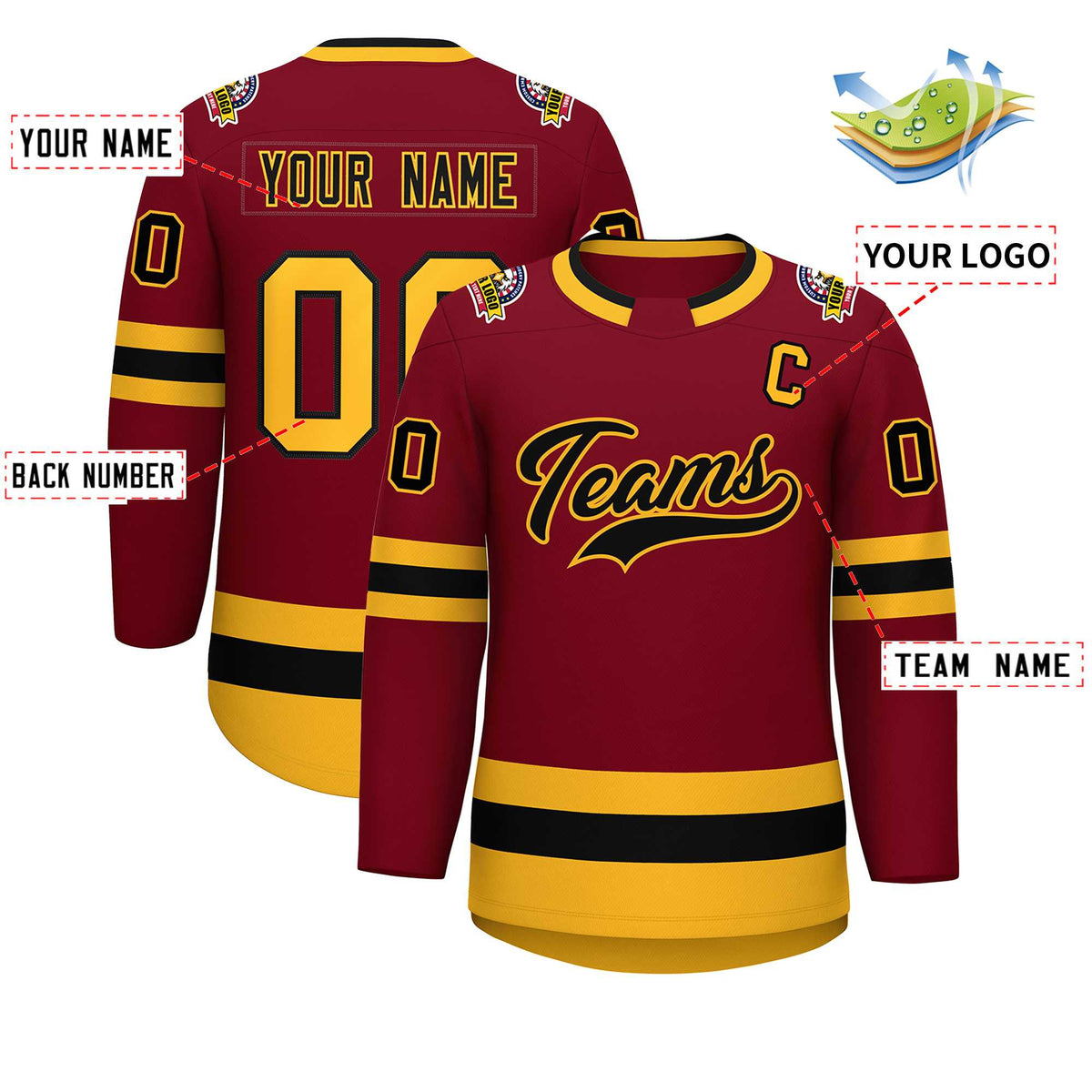 Custom Crimson Black-Gold Classic Style Hockey Jersey | KXKSHOP