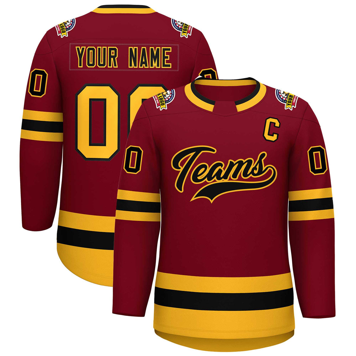 Custom Crimson Black-Gold Classic Style Hockey Jersey | KXKSHOP