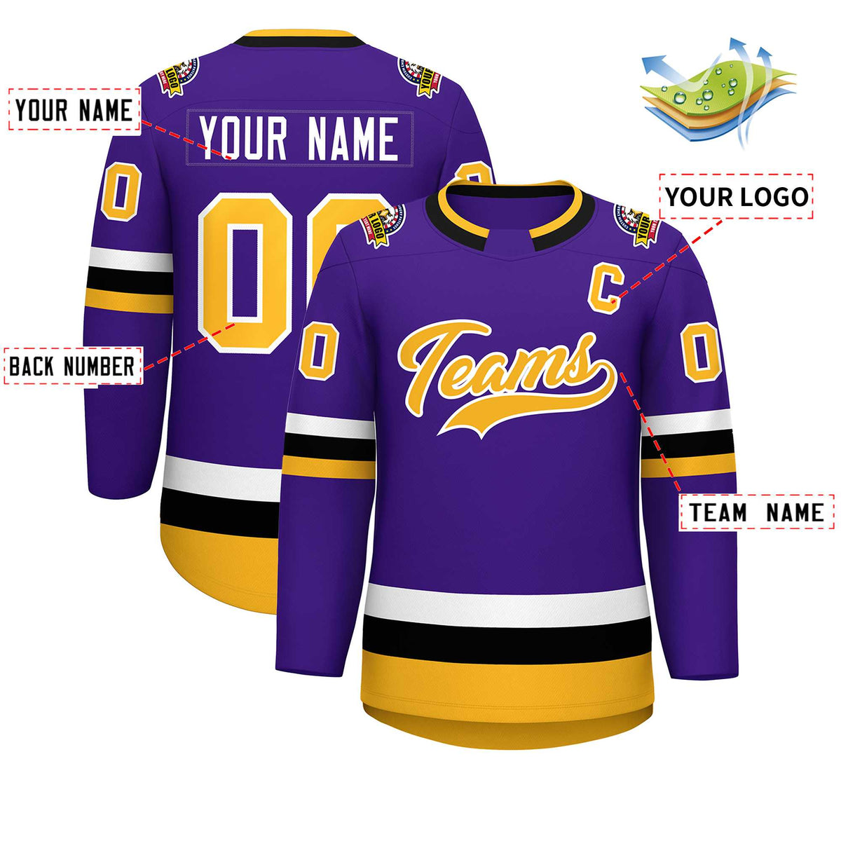Custom Purple Gold-White Classic Style Hockey Jersey | KXKSHOP