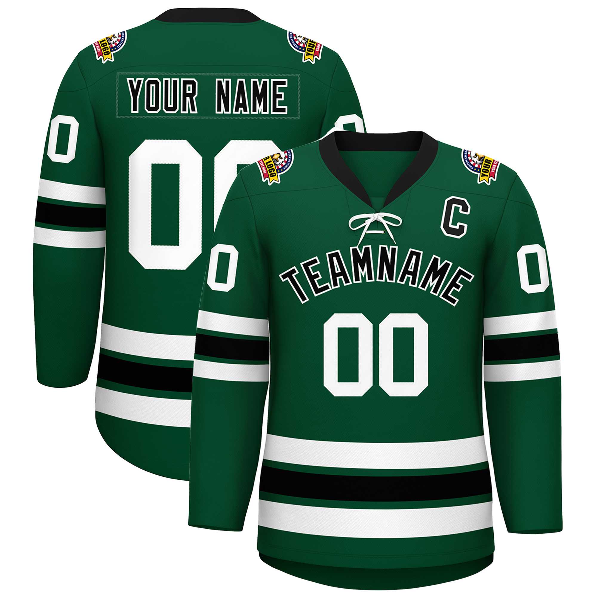 Custom Green Black-White Lace-Up Neck Hockey Jersey | KXKSHOP
