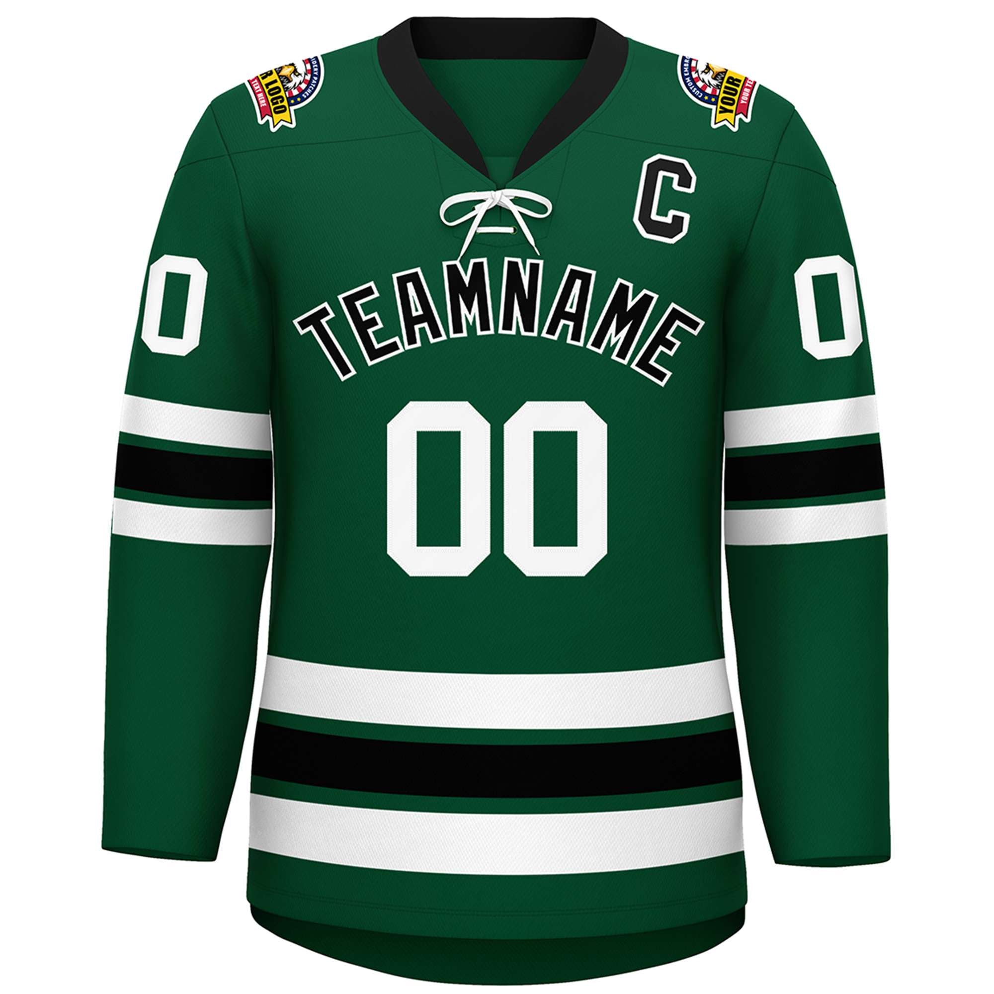 Custom Green Black-White Lace-Up Neck Hockey Jersey | KXKSHOP
