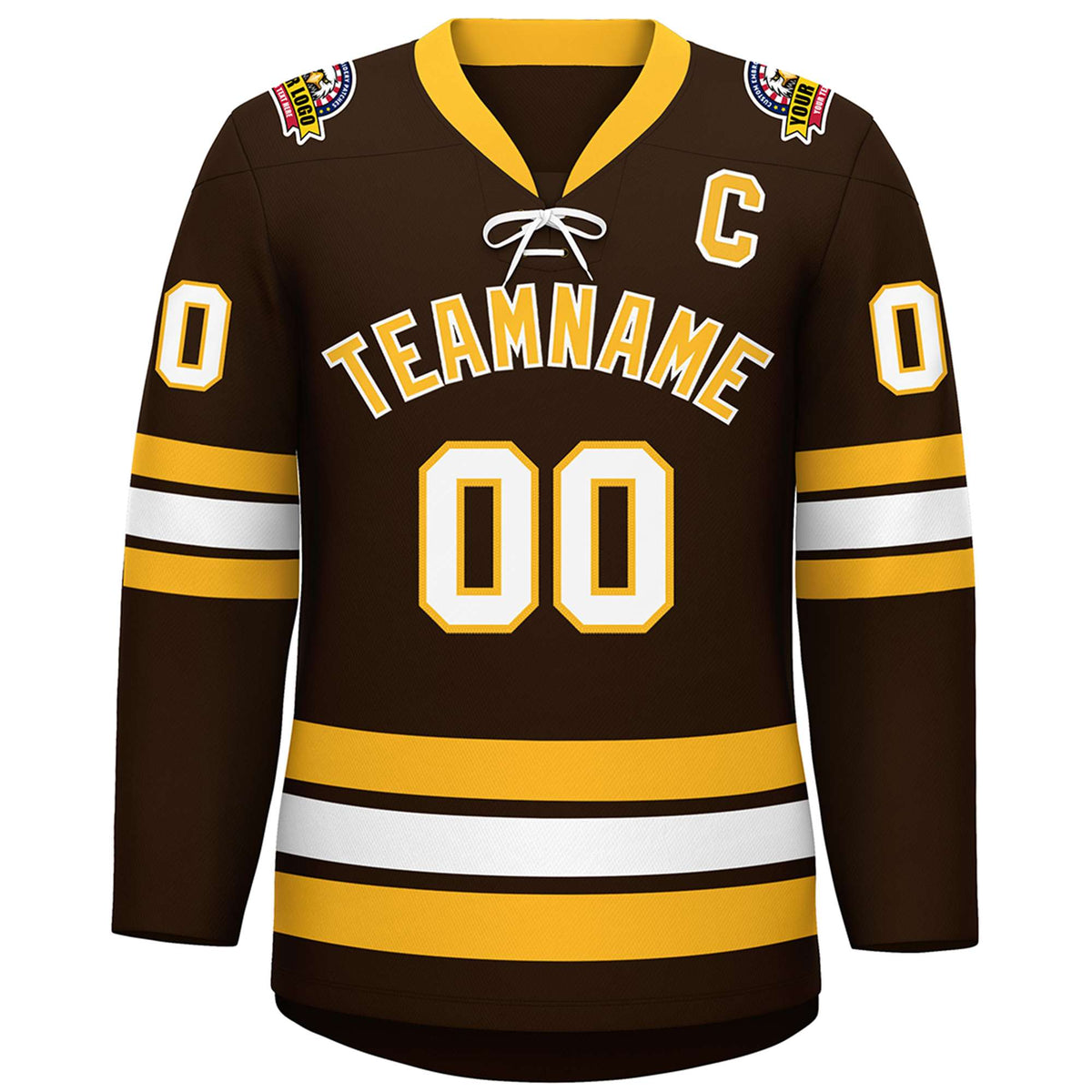 Custom Brown Yellow-White Lace-Up Neck Hockey Jersey | KXKSHOP