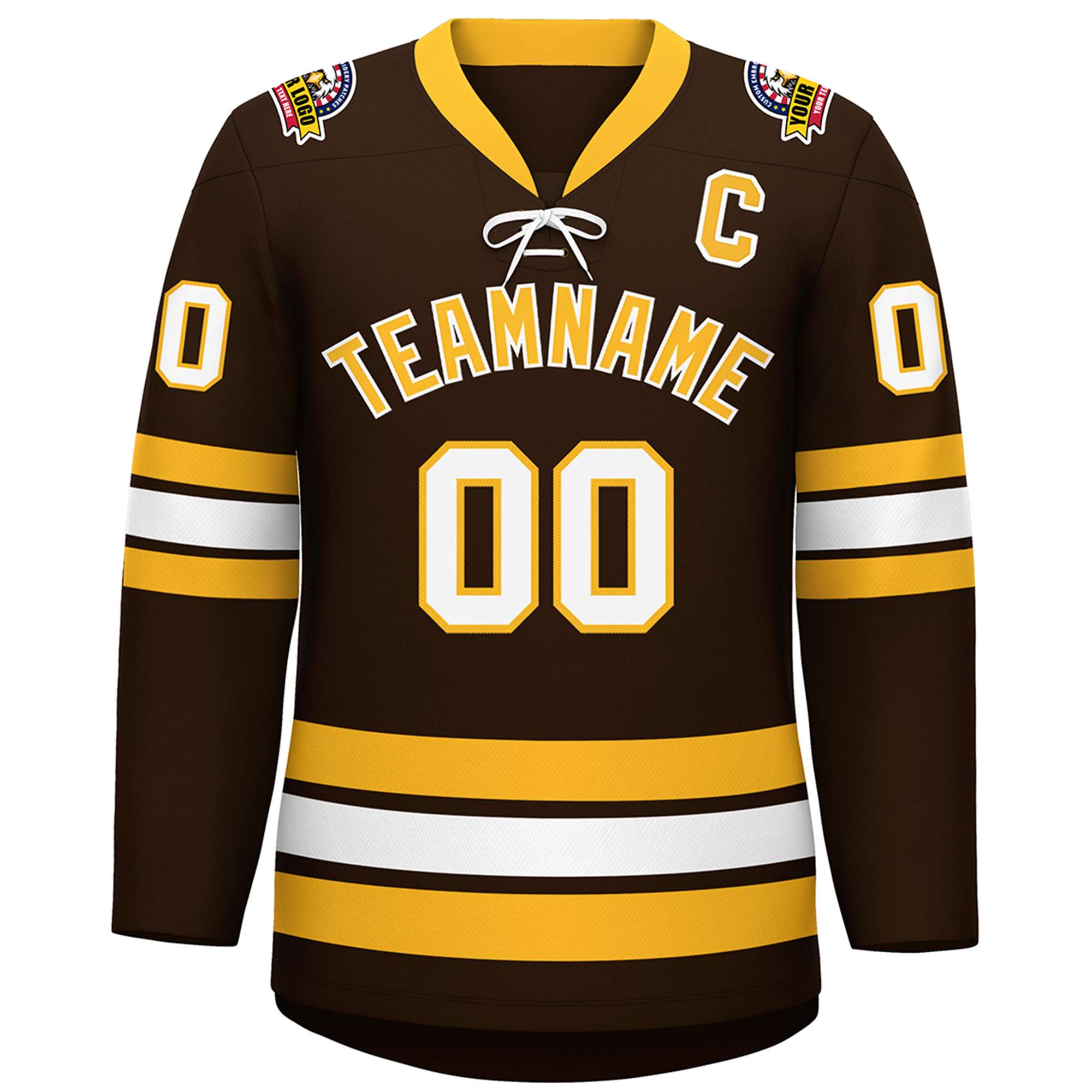 Custom Brown Yellow-White Lace-Up Neck Hockey Jersey | KXKSHOP