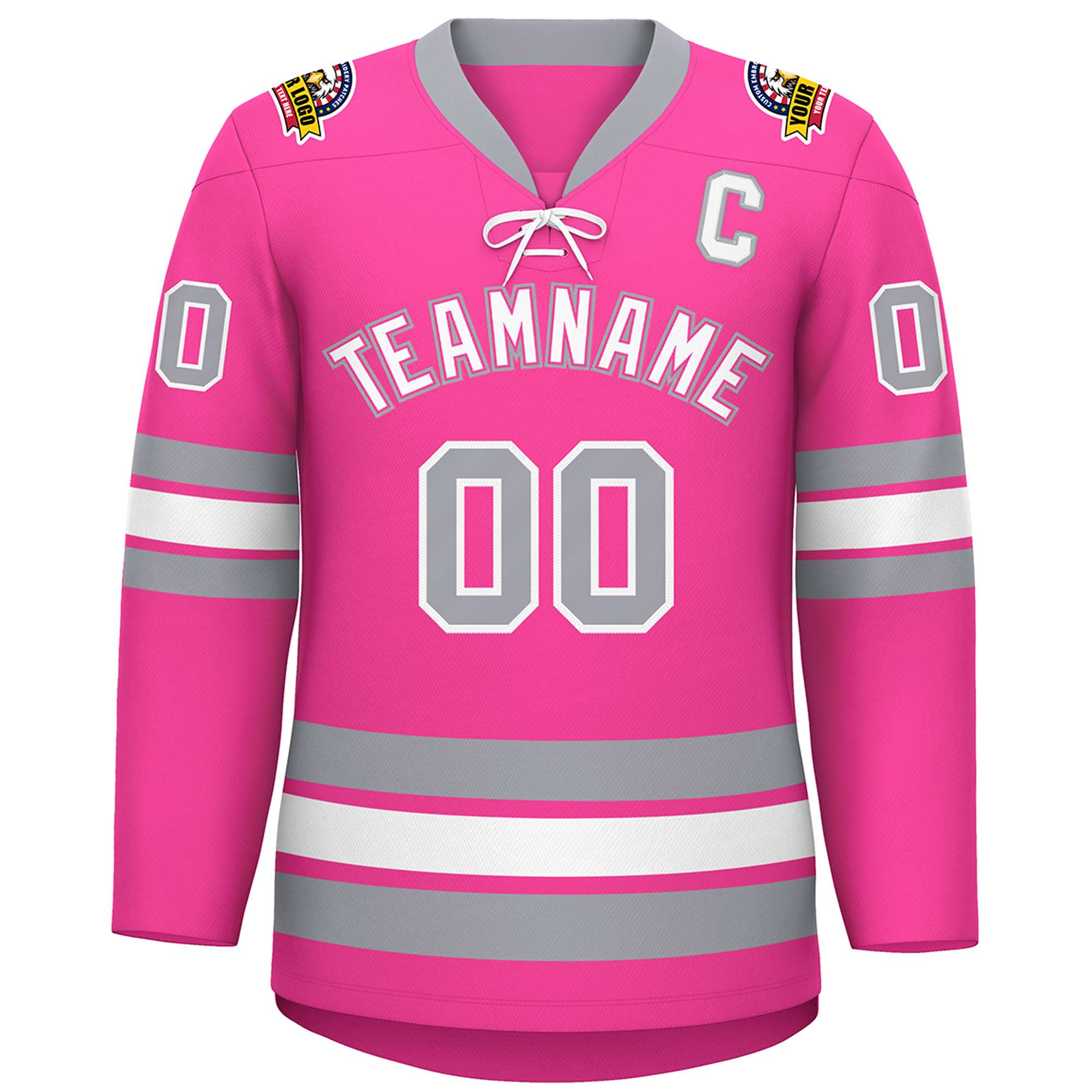 Custom Pink White-Gray Lace-Up Neck Hockey Jersey | KXKSHOP