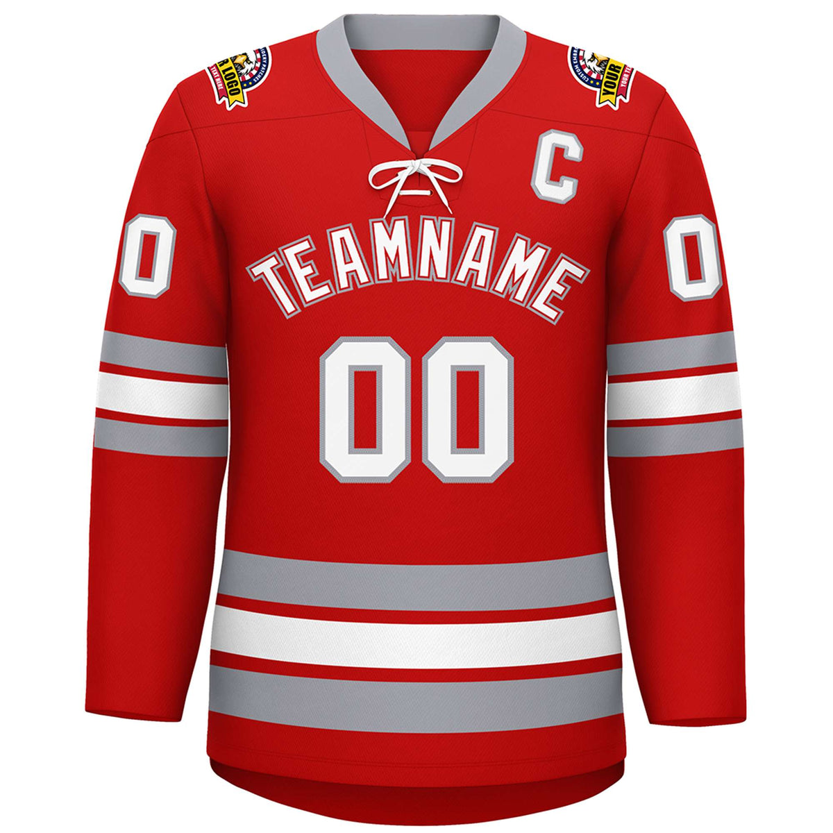 Custom Red White-Gray Lace-Up Neck Hockey Jersey | KXKSHOP
