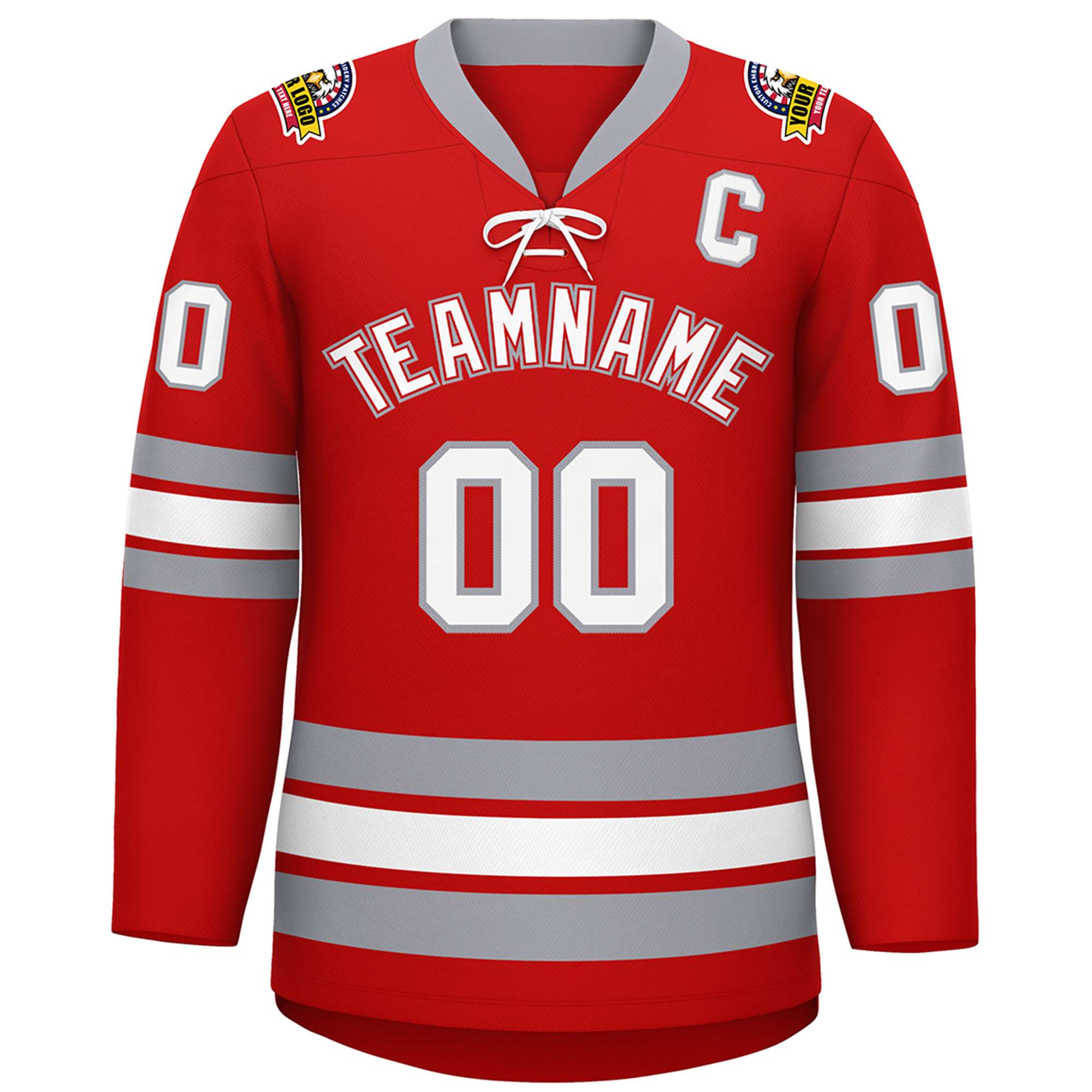 Custom Red White-Gray Lace-Up Neck Hockey Jersey | KXKSHOP