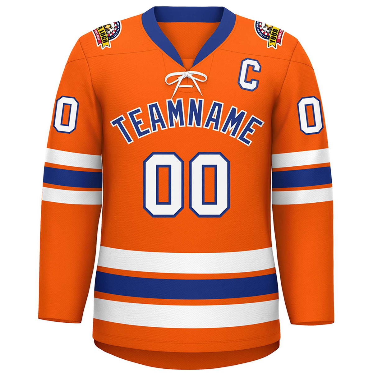 Custom Orange Royal-White Lace-Up Neck Hockey Jersey | KXKSHOP