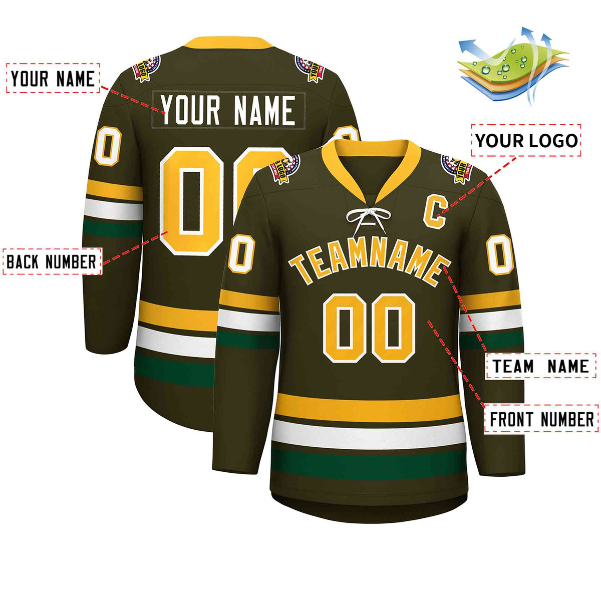Custom Olive Yellow-White Lace-Up Neck Hockey Jersey | KXKSHOP