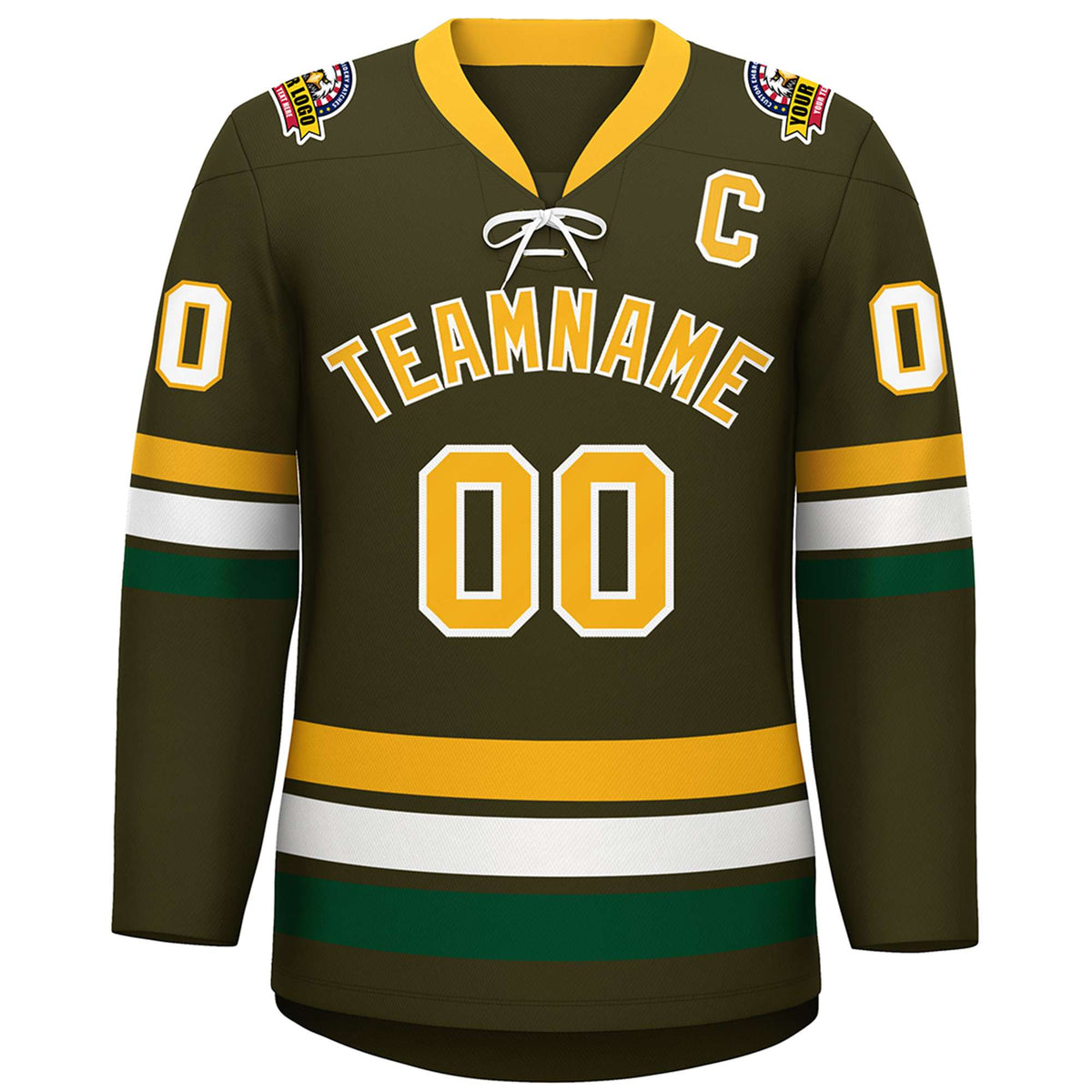 Custom Olive Yellow-White Lace-Up Neck Hockey Jersey | KXKSHOP