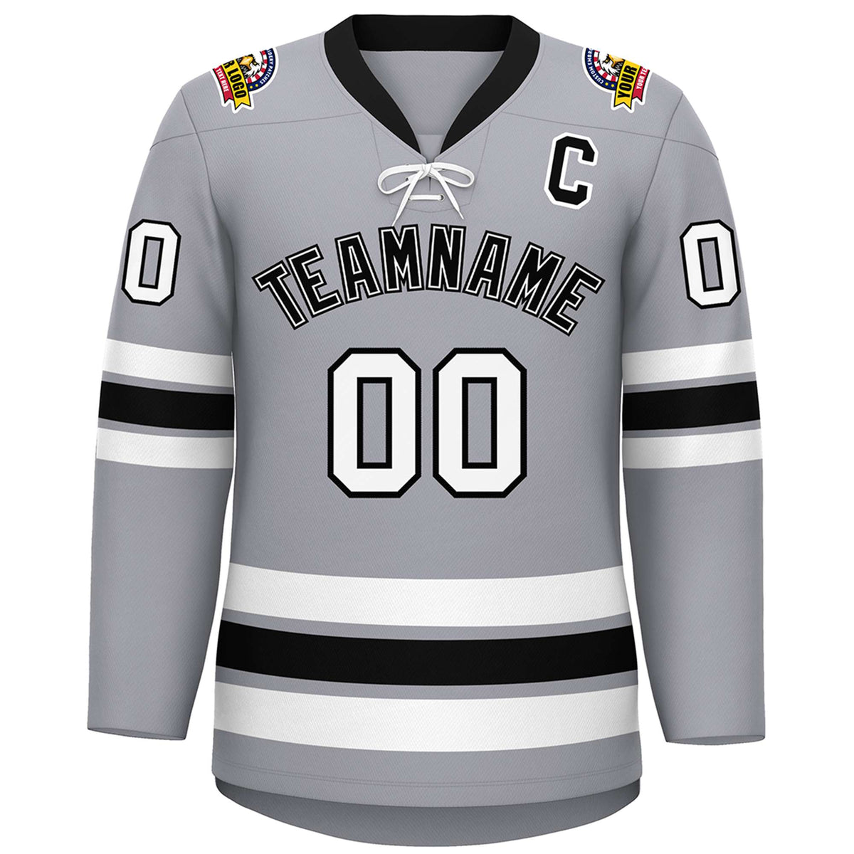 Custom Gray Black-White Lace-Up Neck Hockey Jersey | KXKSHOP