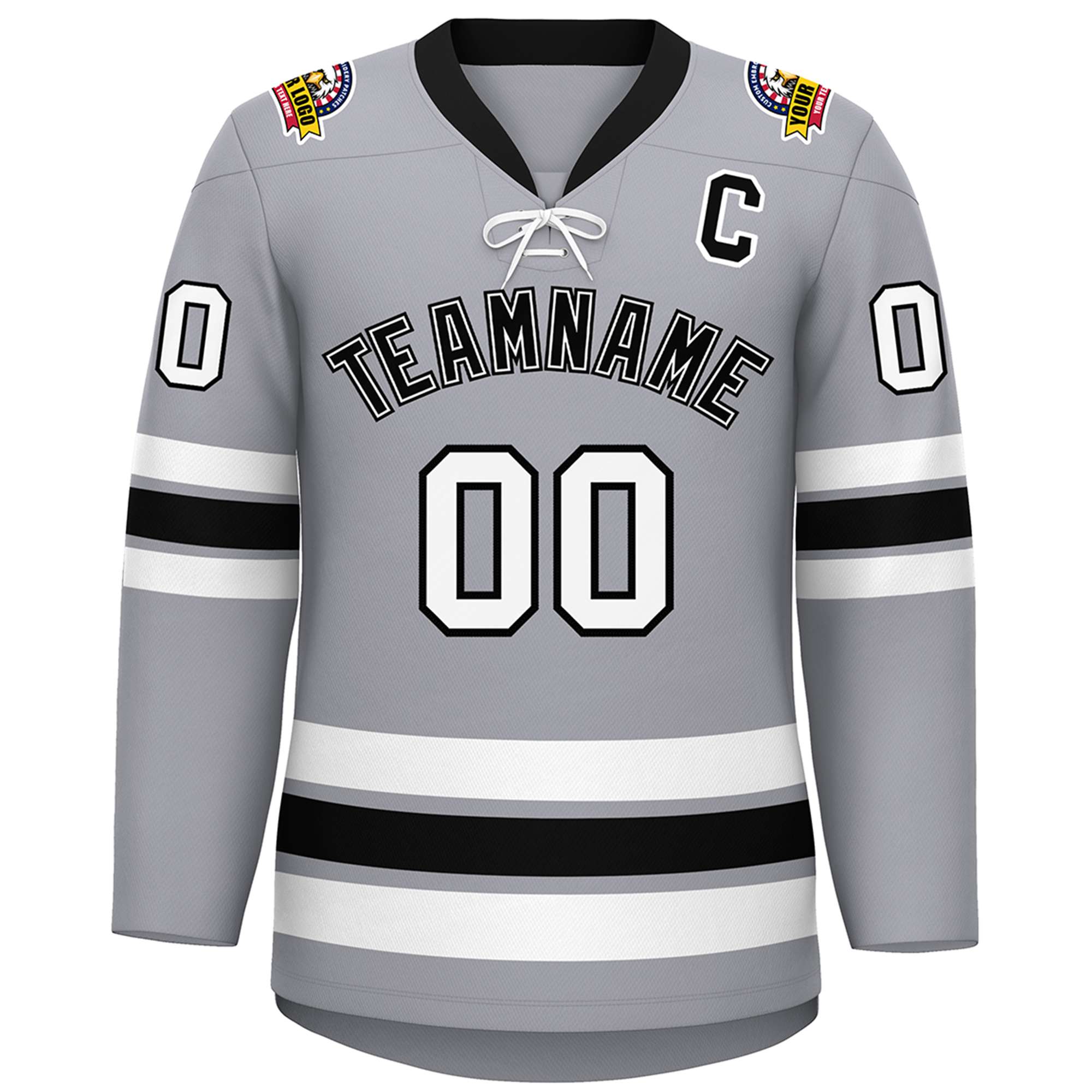 Custom Gray Black-White Lace-Up Neck Hockey Jersey | KXKSHOP