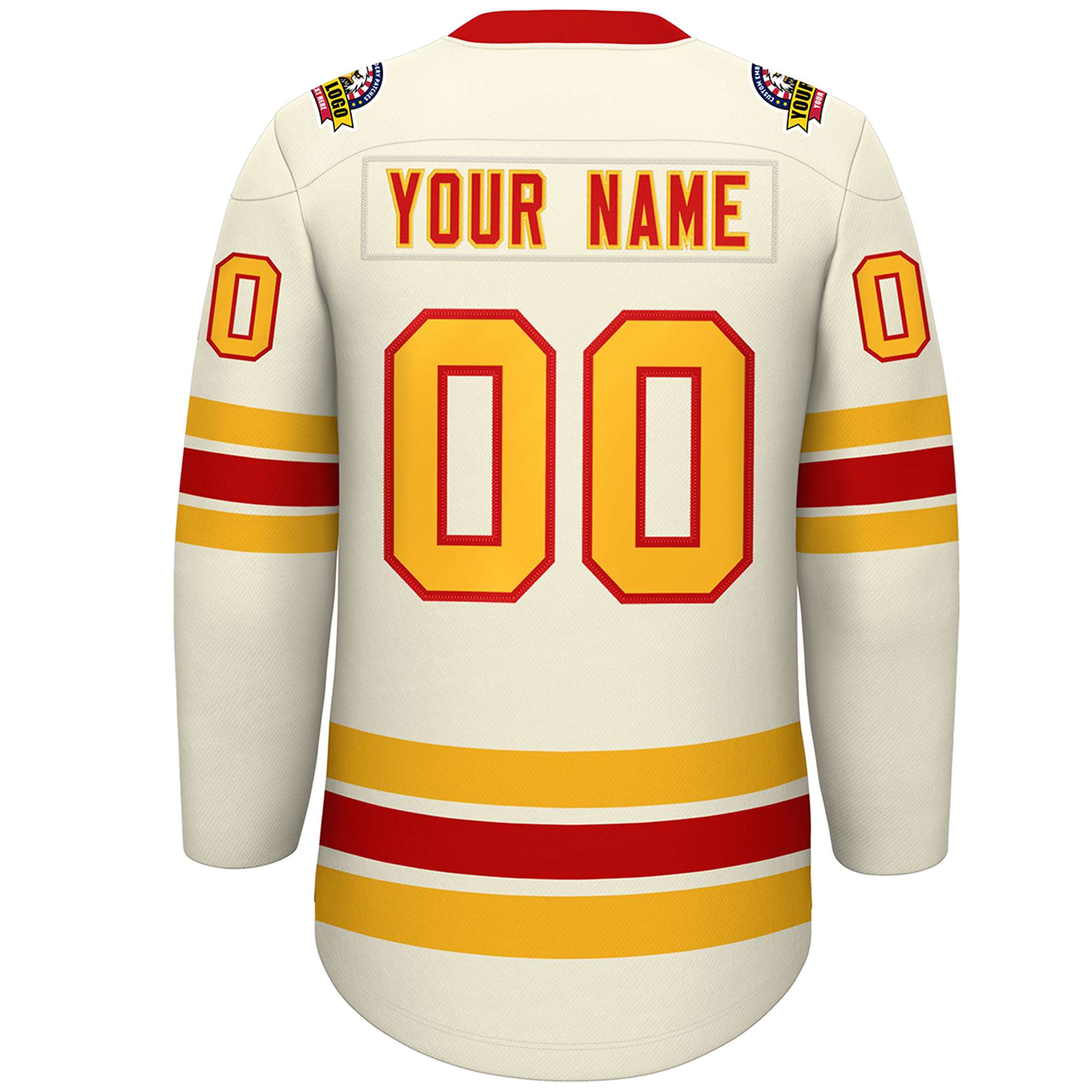 Custom Cream Red-Yellow Lace-Up Neck Hockey Jersey | KXKSHOP