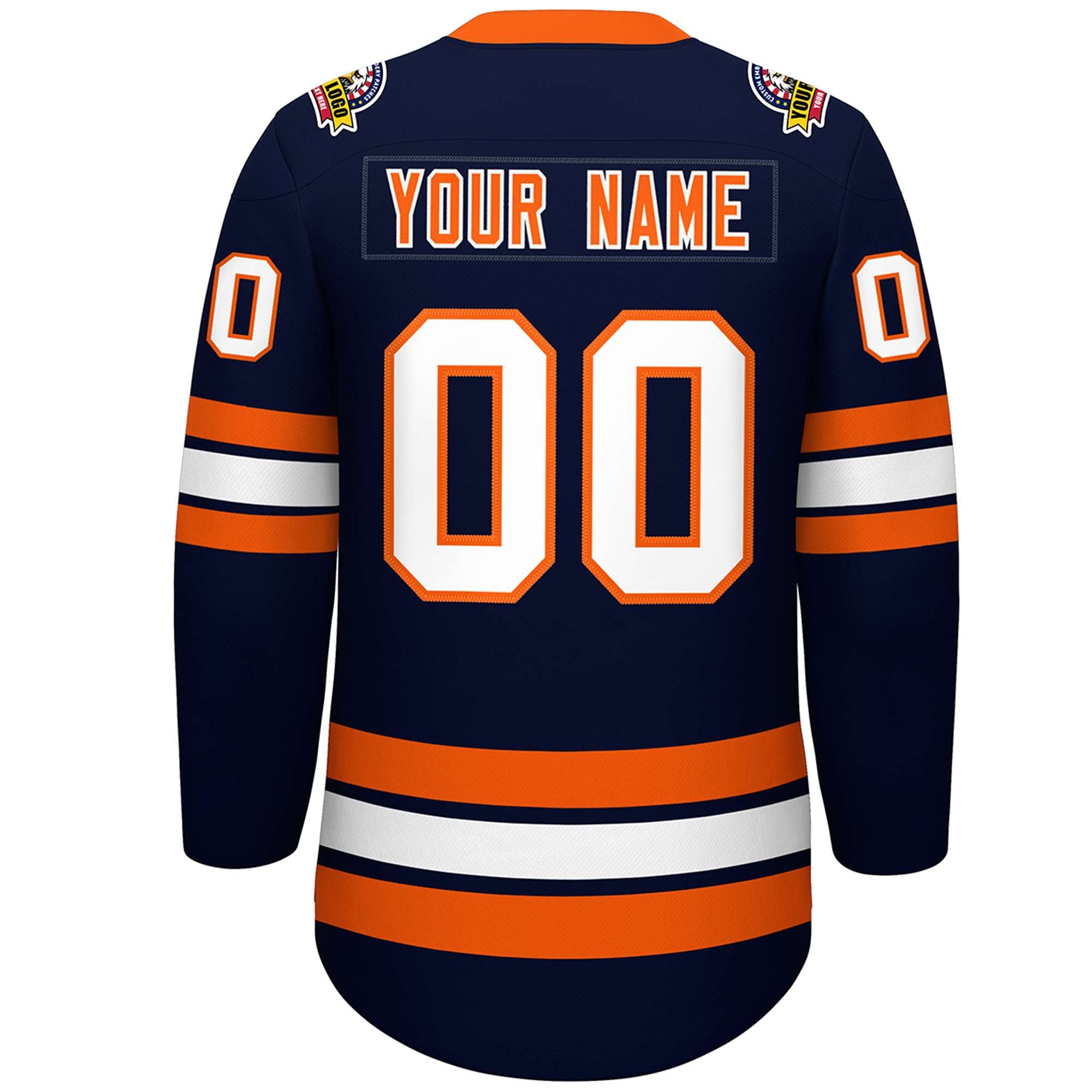 Custom Navy Orange-White Lace-Up Neck Hockey Jersey | KXKSHOP
