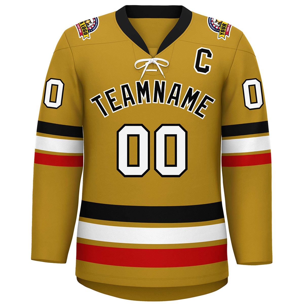Custom Old Gold Black-White Lace-Up Neck Hockey Jersey | KXKSHOP