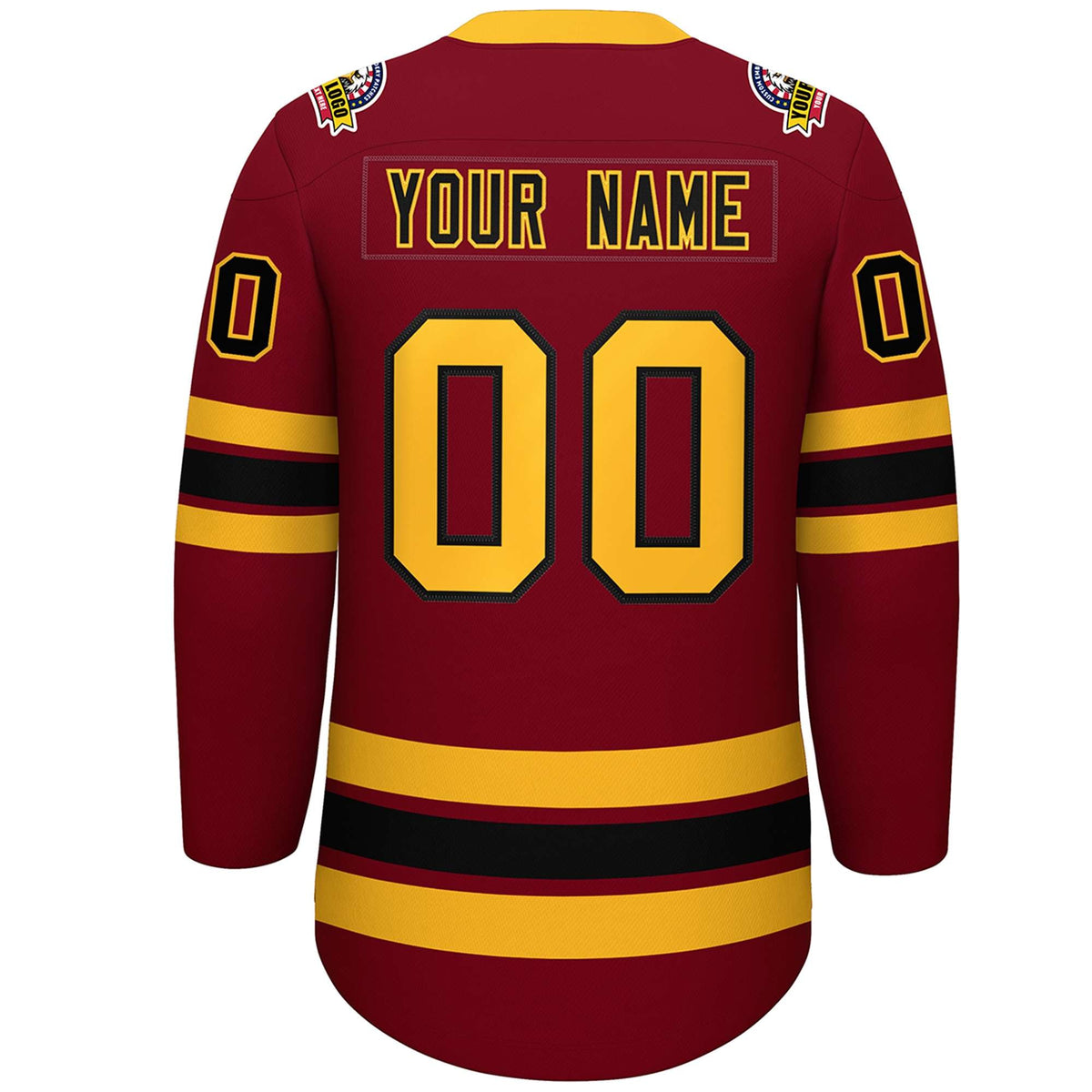 Custom Crimson Black-Yellow Lace-Up Neck Hockey Jersey | KXKSHOP