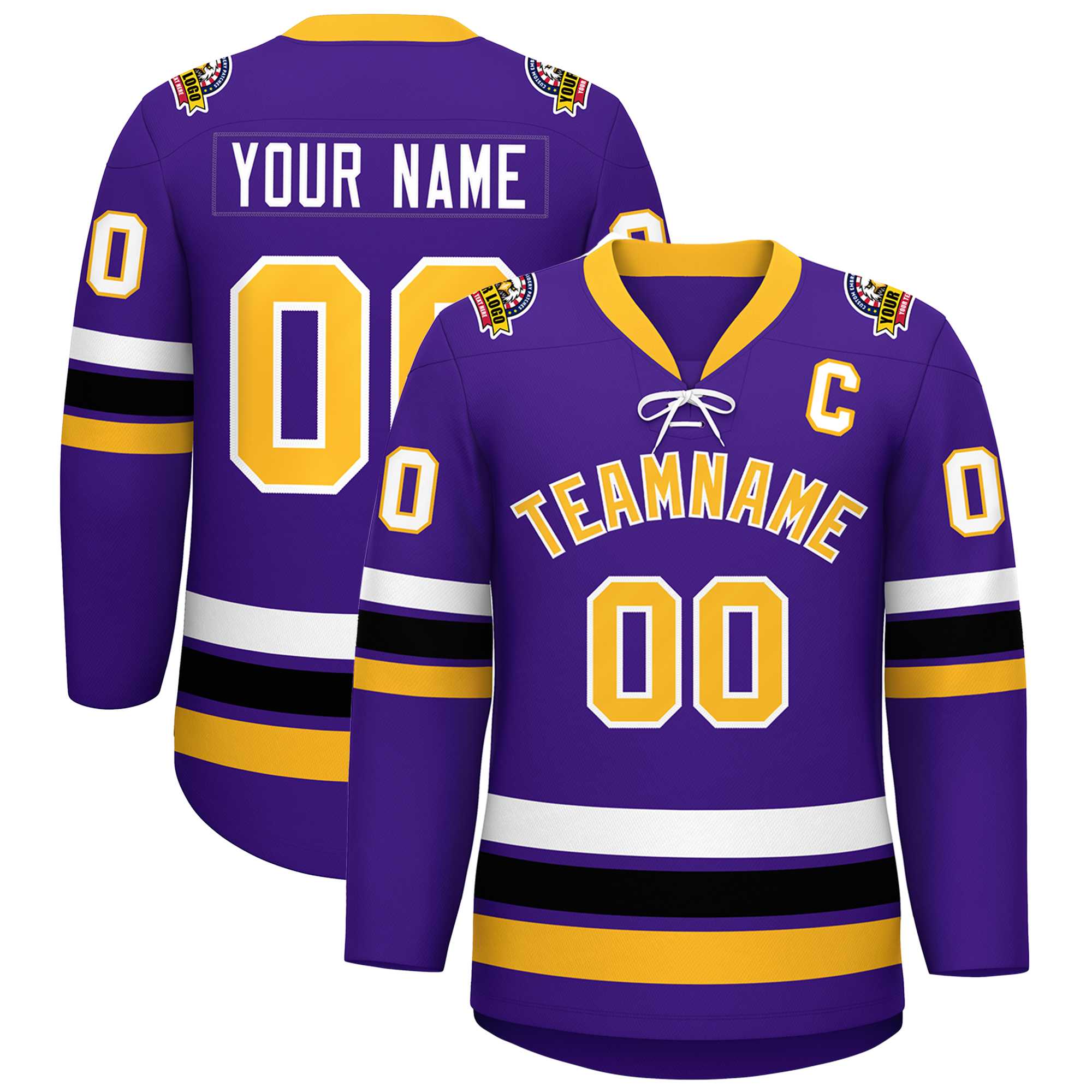 Custom Purple Yellow-White Lace-Up Neck Hockey Jersey | KXKSHOP