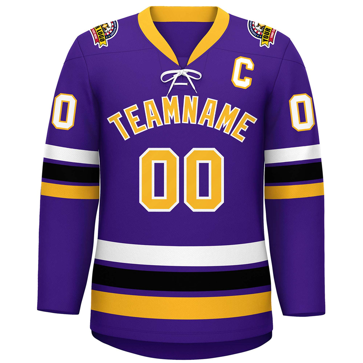 Custom Purple Yellow-White Lace-Up Neck Hockey Jersey | KXKSHOP