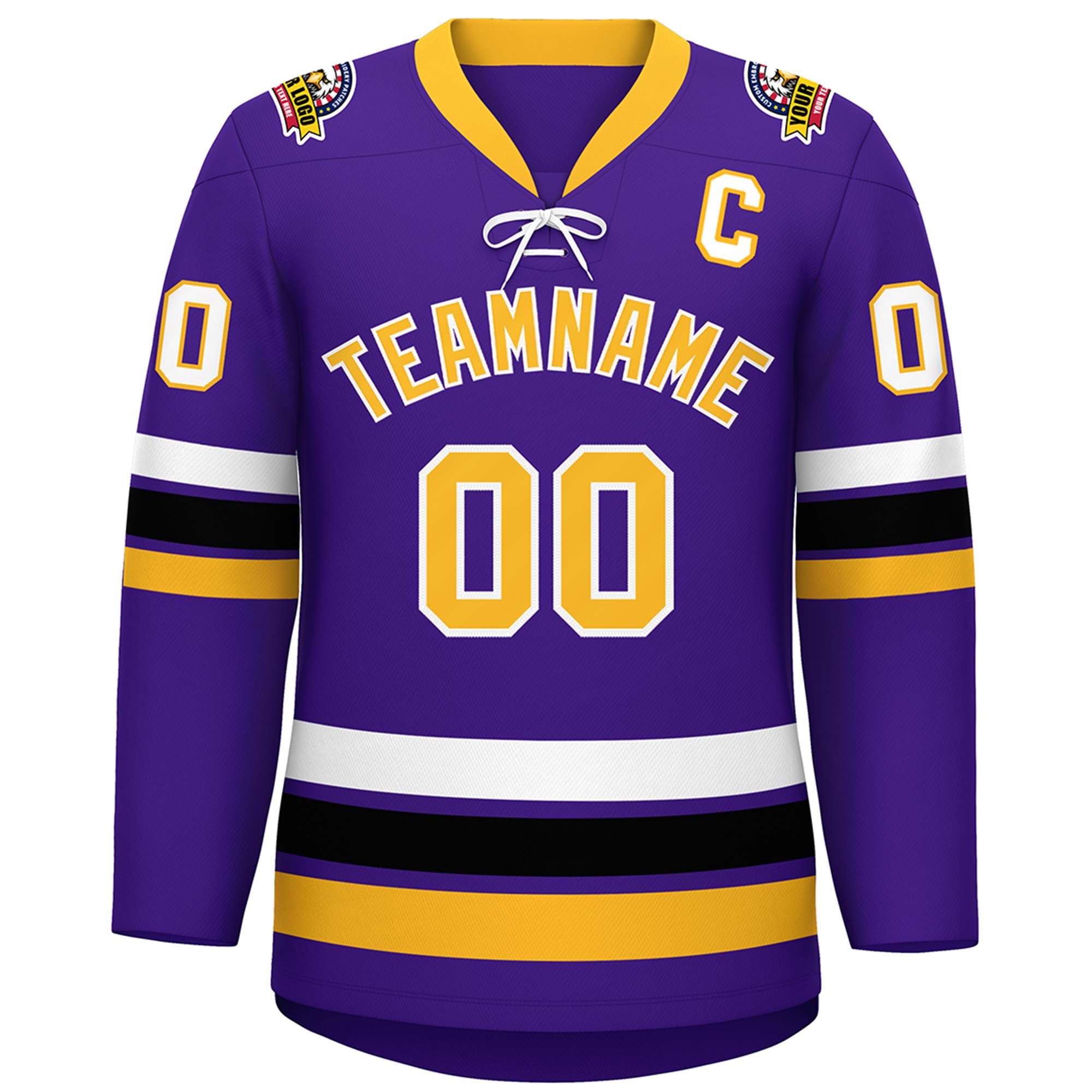Custom Purple Yellow-White Lace-Up Neck Hockey Jersey | KXKSHOP