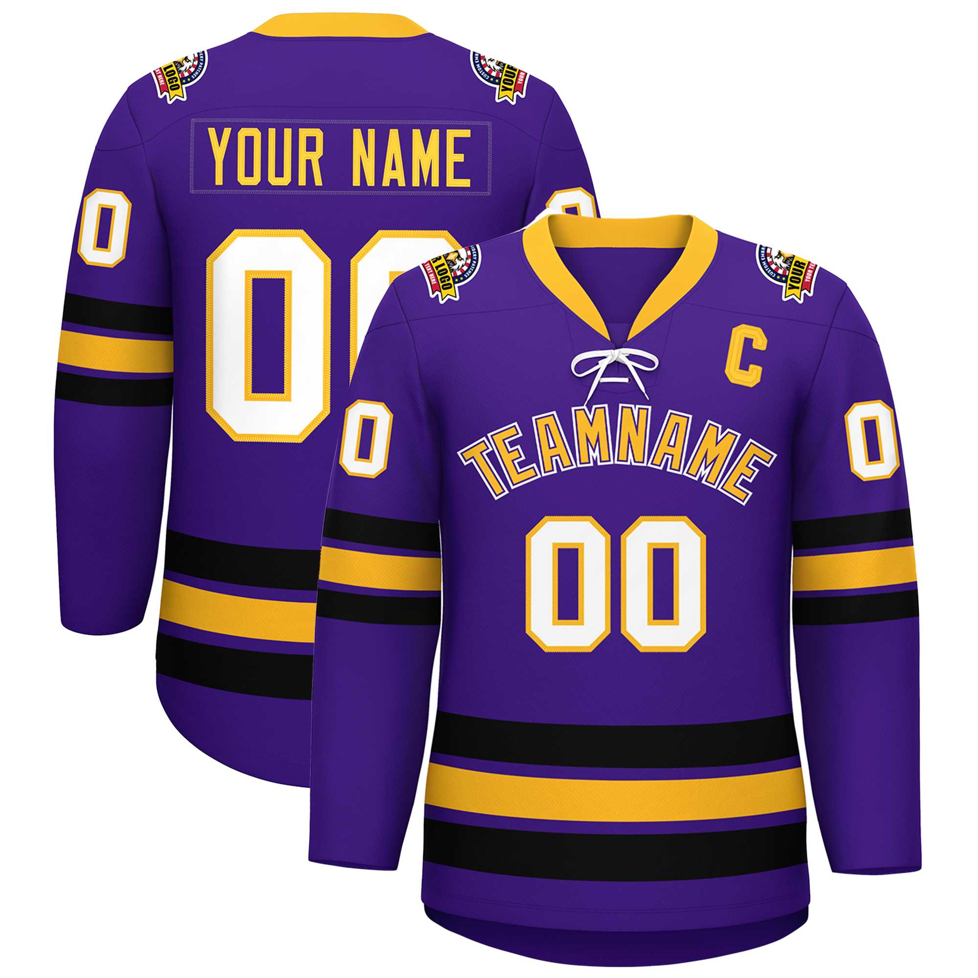 Custom Purple Yellow-Black Lace-Up Neck Hockey Jersey | KXKSHOP