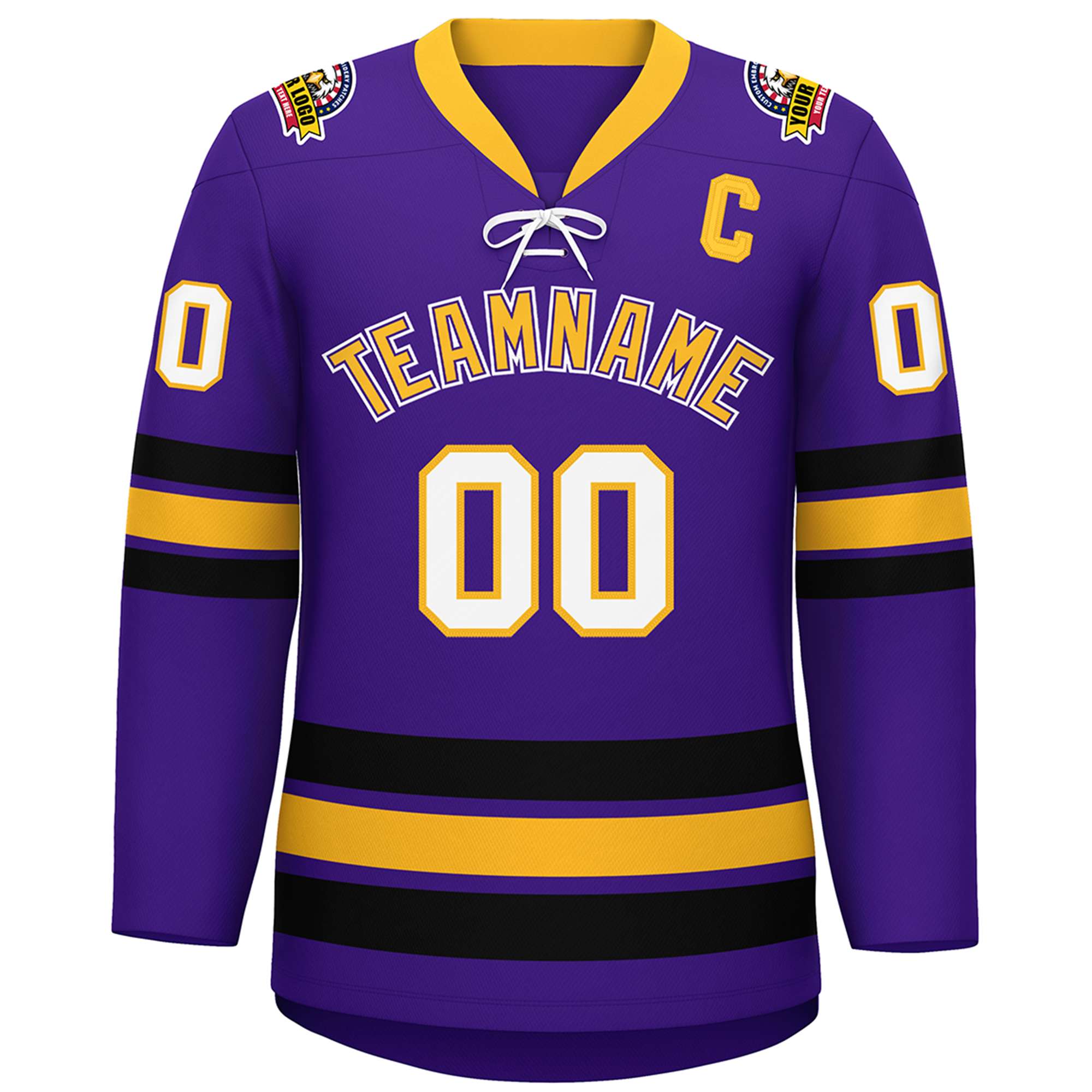 Custom Purple Yellow-Black Lace-Up Neck Hockey Jersey | KXKSHOP