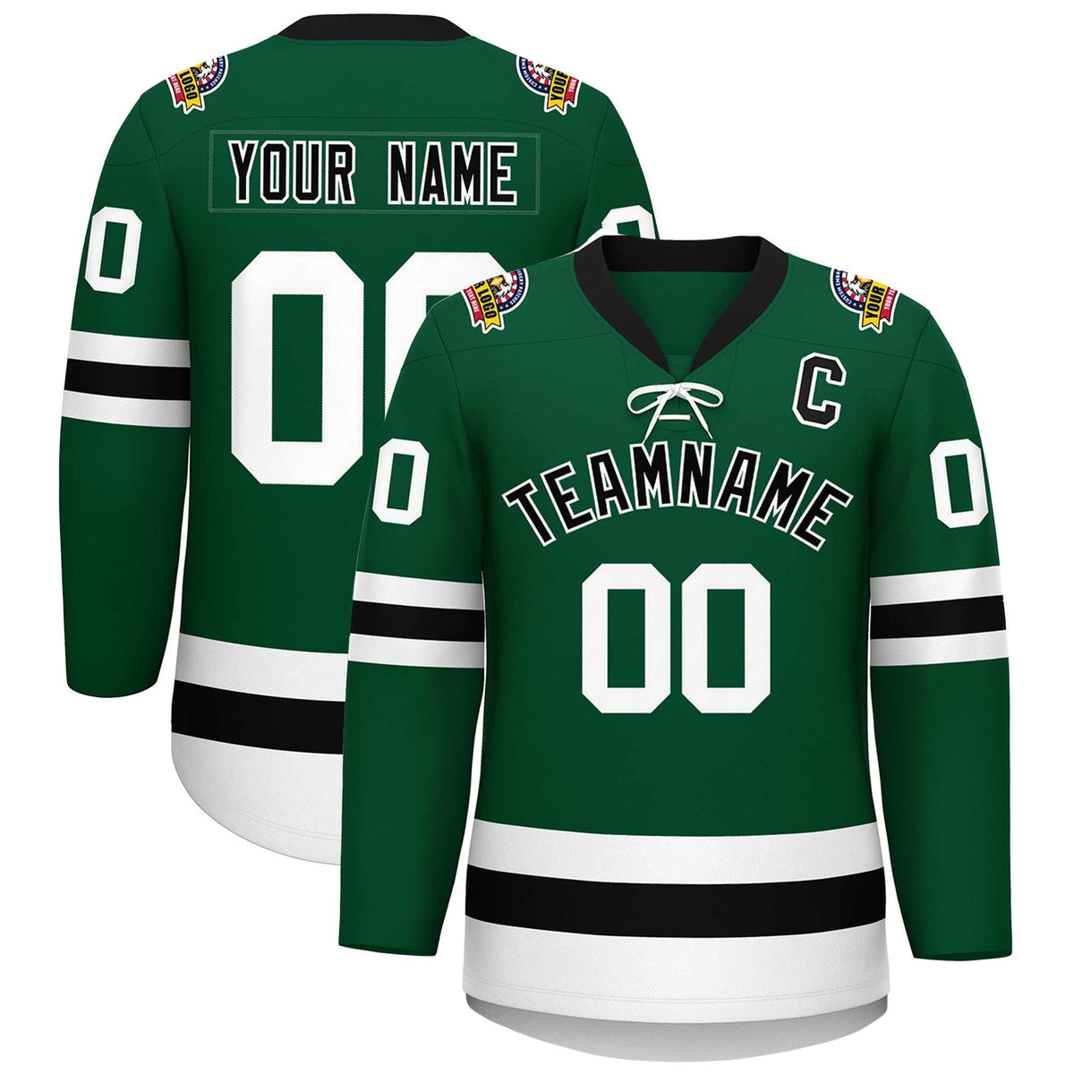 Custom Green Black-White Lace-Up Neck Hockey Jersey | KXKSHOP
