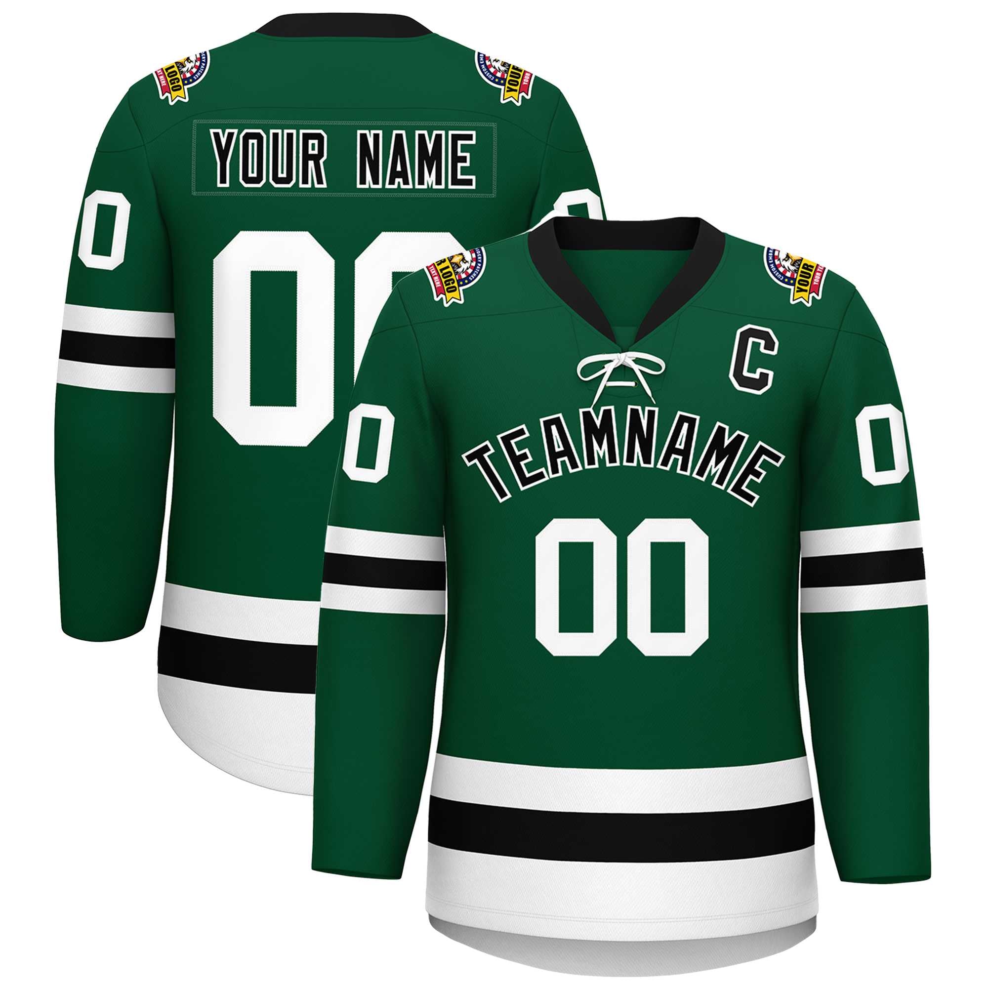 Custom Green Black-White Lace-Up Neck Hockey Jersey | KXKSHOP