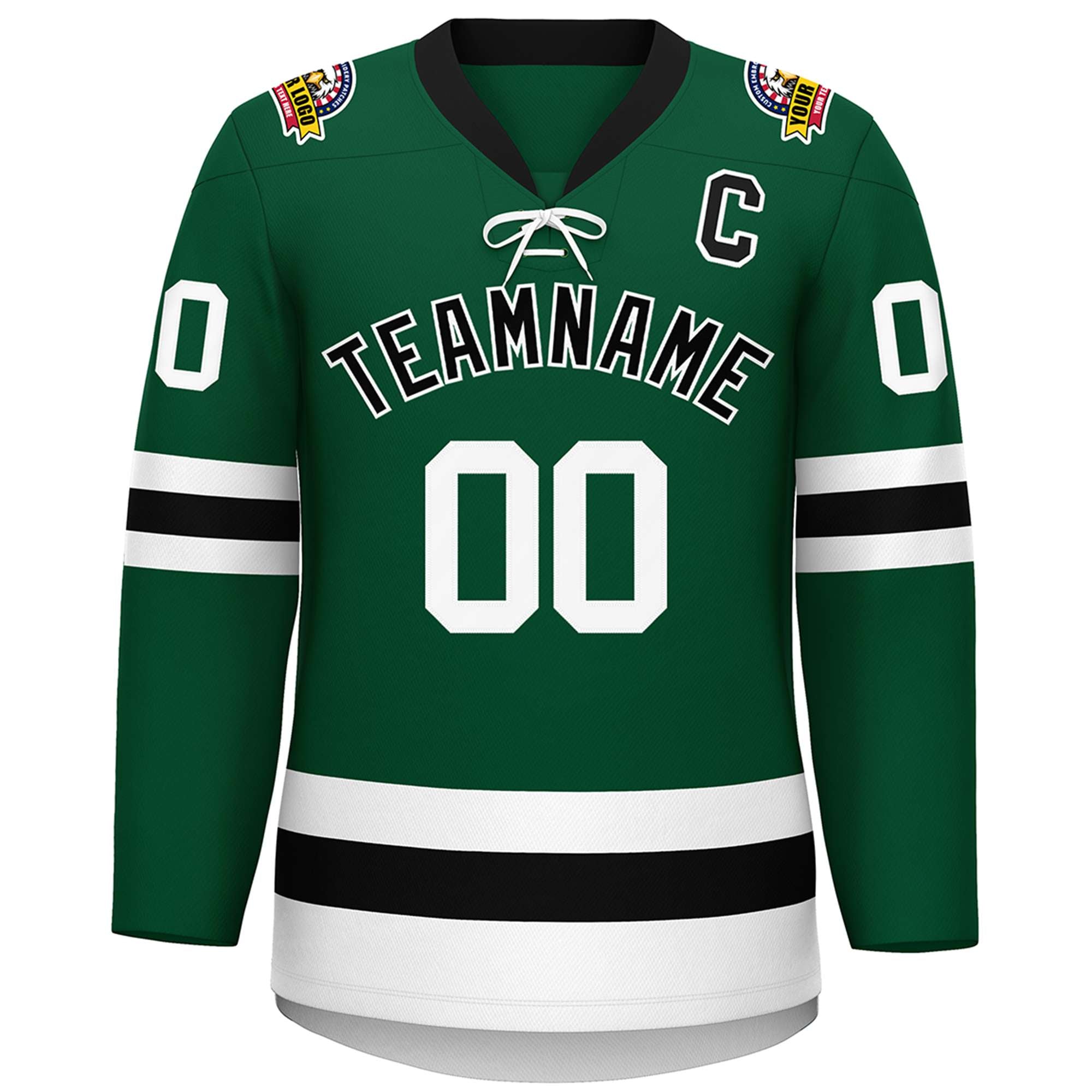 Custom Green Black-White Lace-Up Neck Hockey Jersey | KXKSHOP