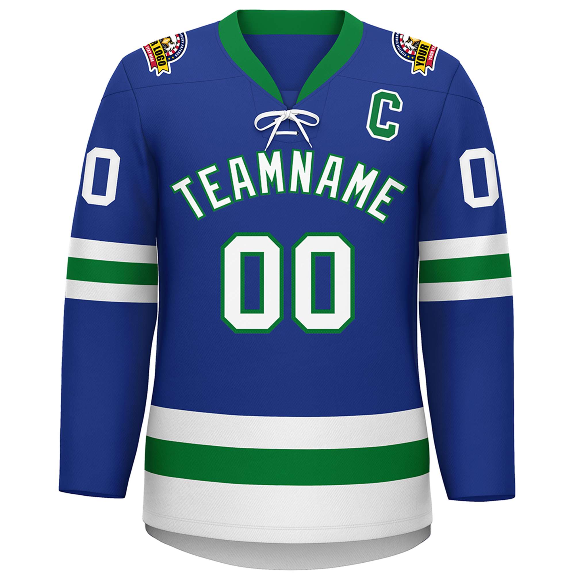 Custom Royal Kelly Green-White Lace-Up Neck Hockey Jersey | KXKSHOP