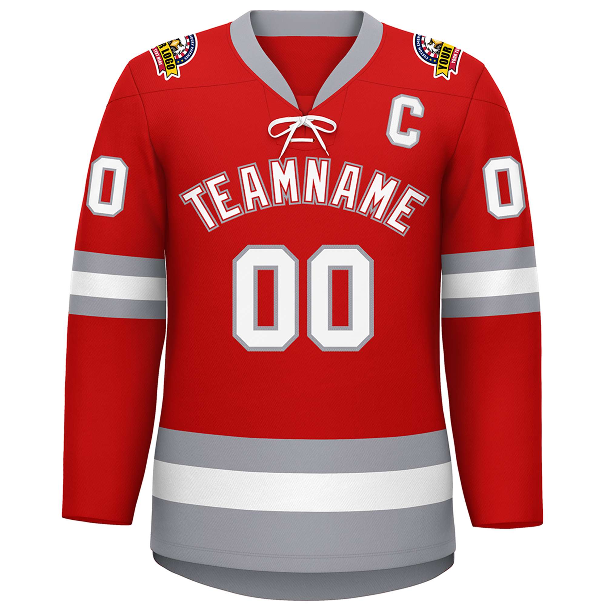 Custom Red White-Gray Lace-Up Neck Hockey Jersey | KXKSHOP