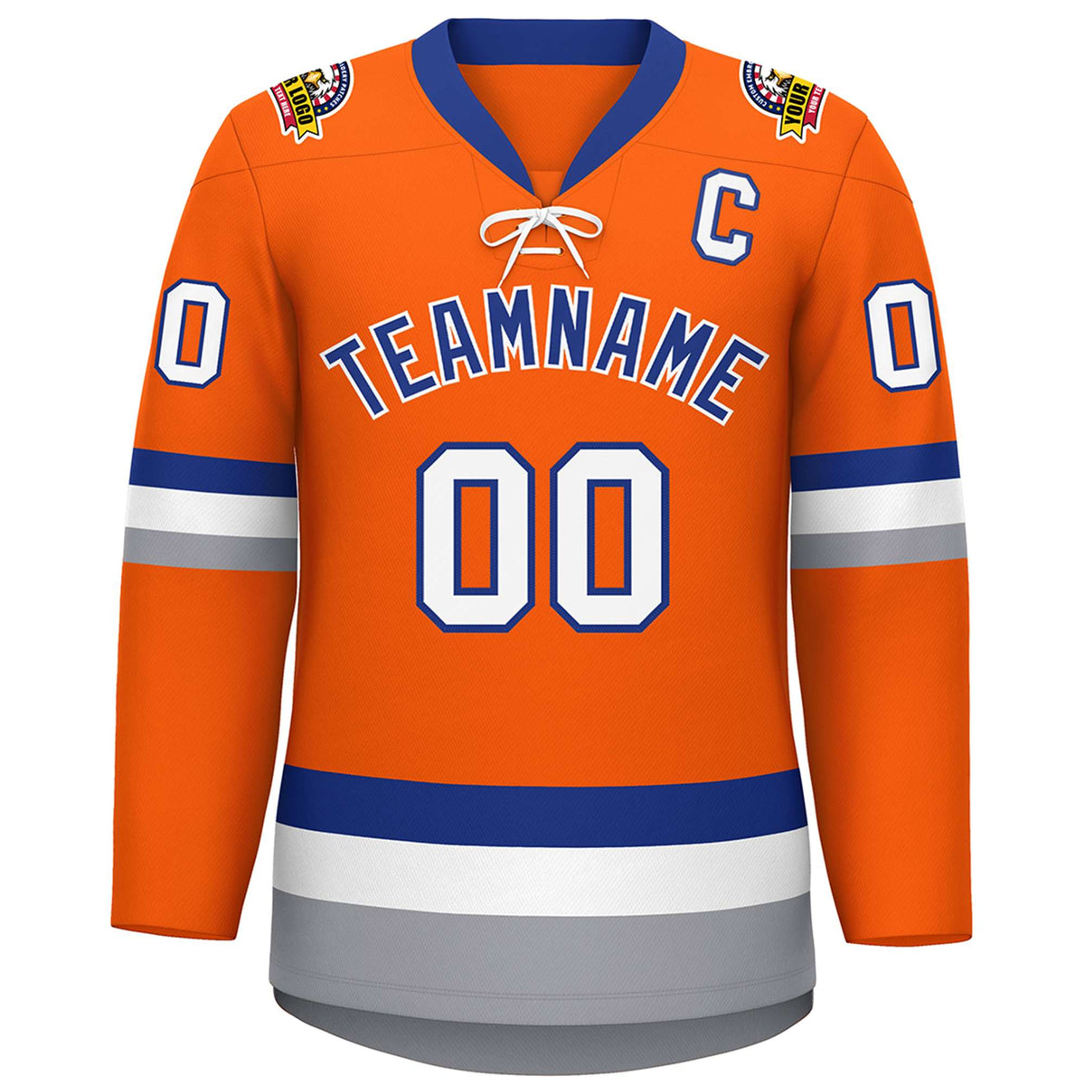 Custom Orange Royal-White Lace-Up Neck Hockey Jersey | KXKSHOP